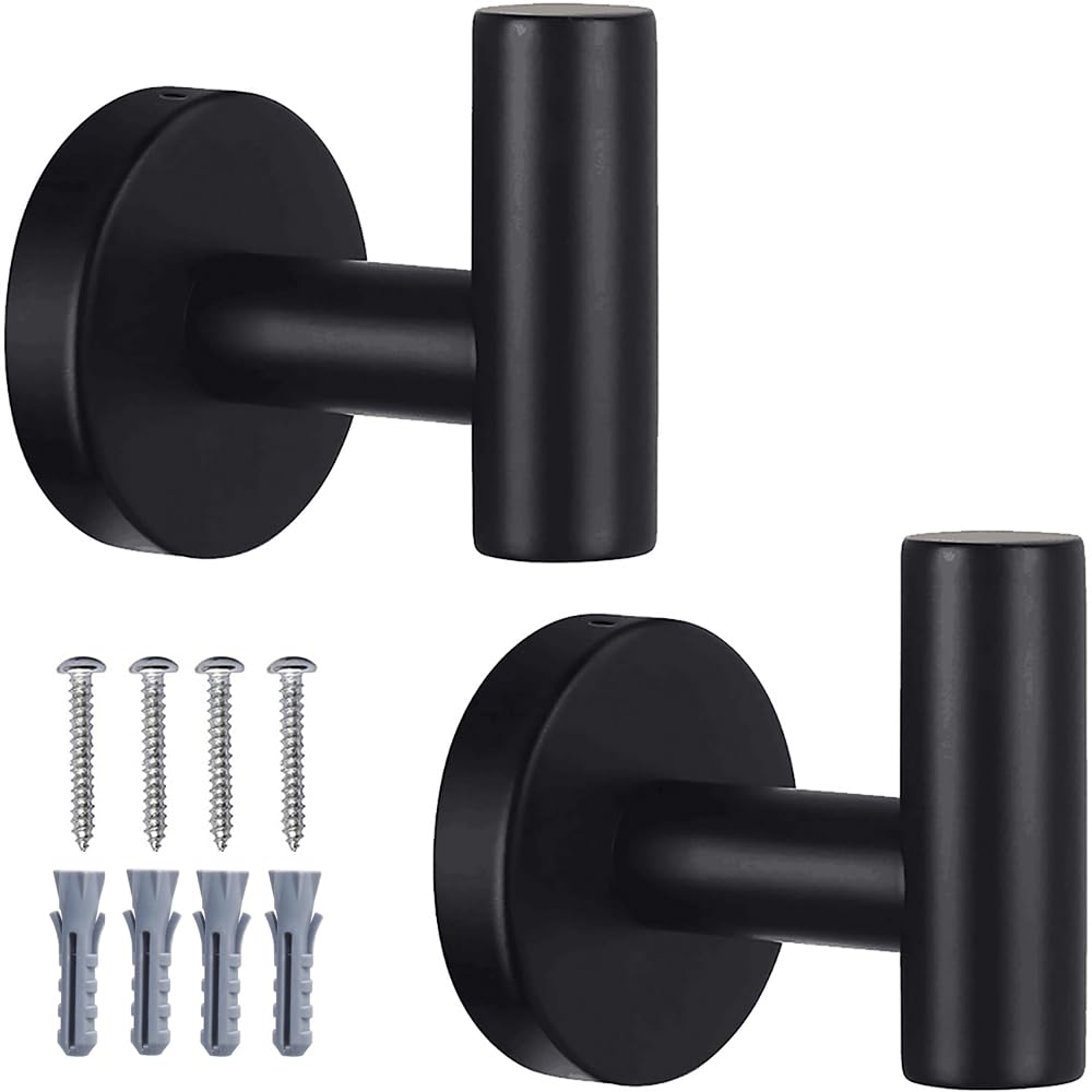 Bathroom Robe Towel Hooks Coat Matte Black Wall Hook Stainless Steel Heavy Duty Door Hanger Towel Robe Clothes Cabinet Closet Sponges Hook for Bathroom Bedroom Kitchen Hotel Pool 16 Packs
