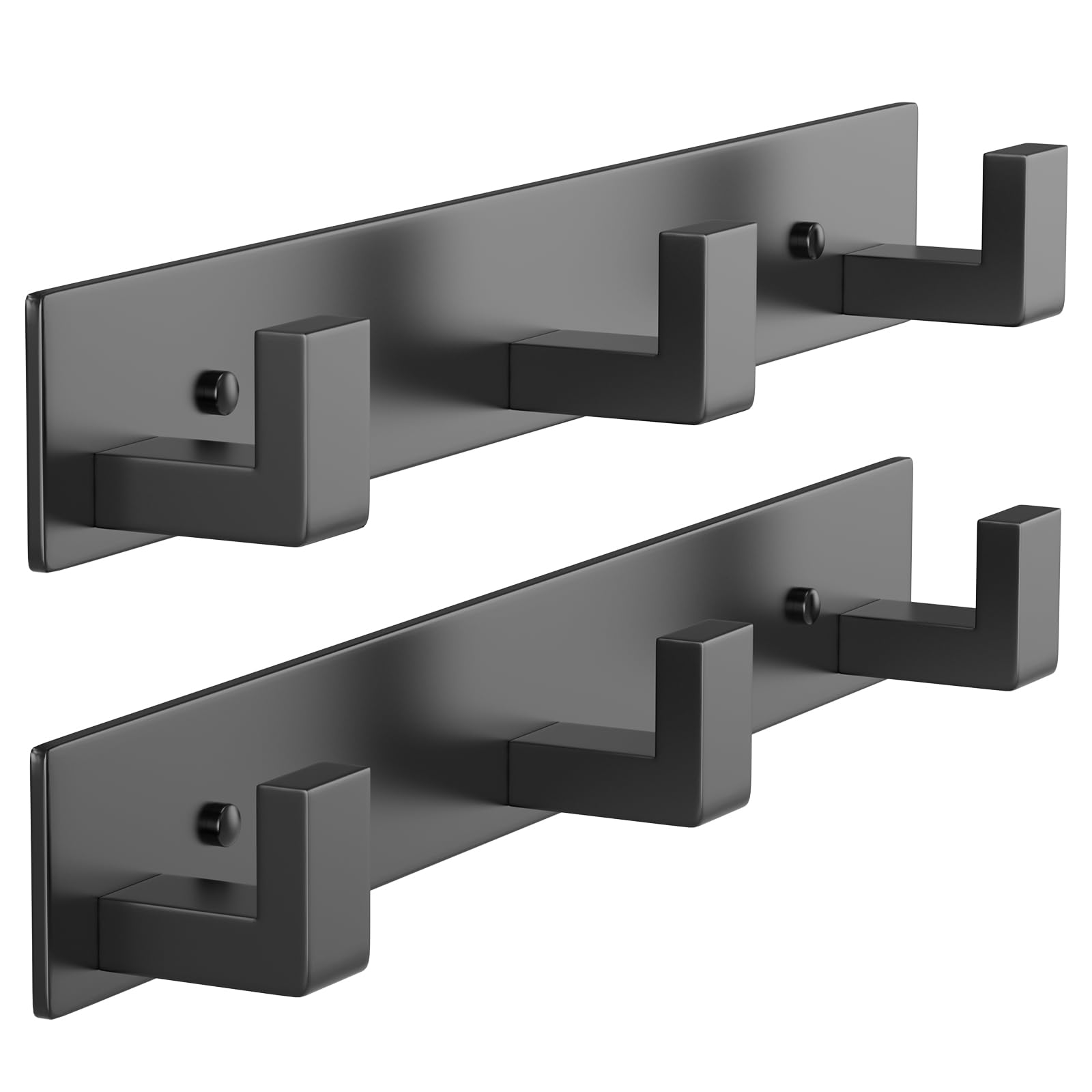 PMMASTO Wall Mounted Coat Hooks- Stainless Steel Rust-Resistant Bathroom Hangers for Towels/Hats/Coats, Heavy-Duty Wall Mount Hooks with Screws (Black 3 Hooks, 2-Pack)