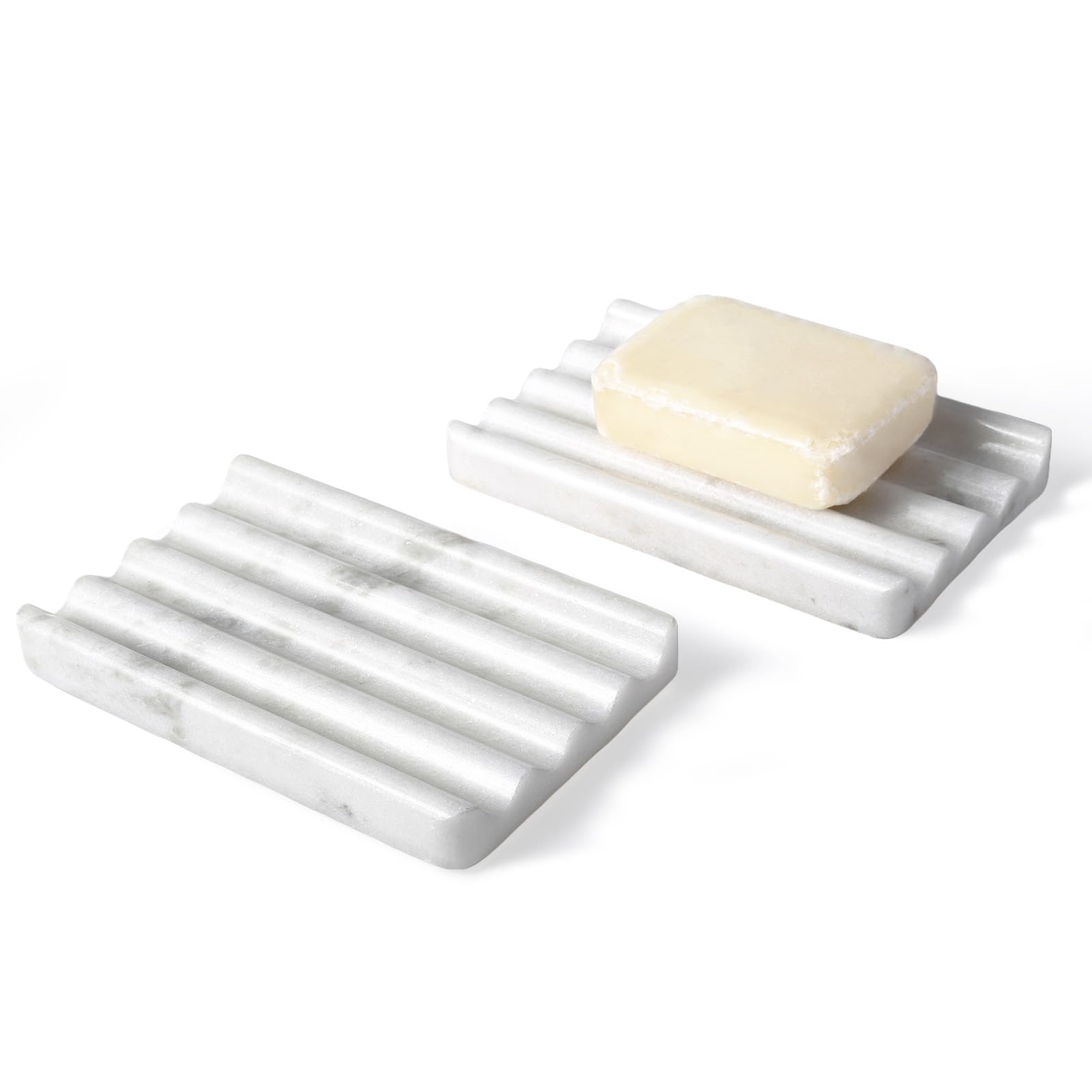 2 Pcs Marble Soap Holder, Soap Dish for Shower, Bathroom, Kitchen, Multi-Function Bar Soaps Holder, Soaps Saver with Water Ripple Design, Soap Tray(Namib Fantasy)