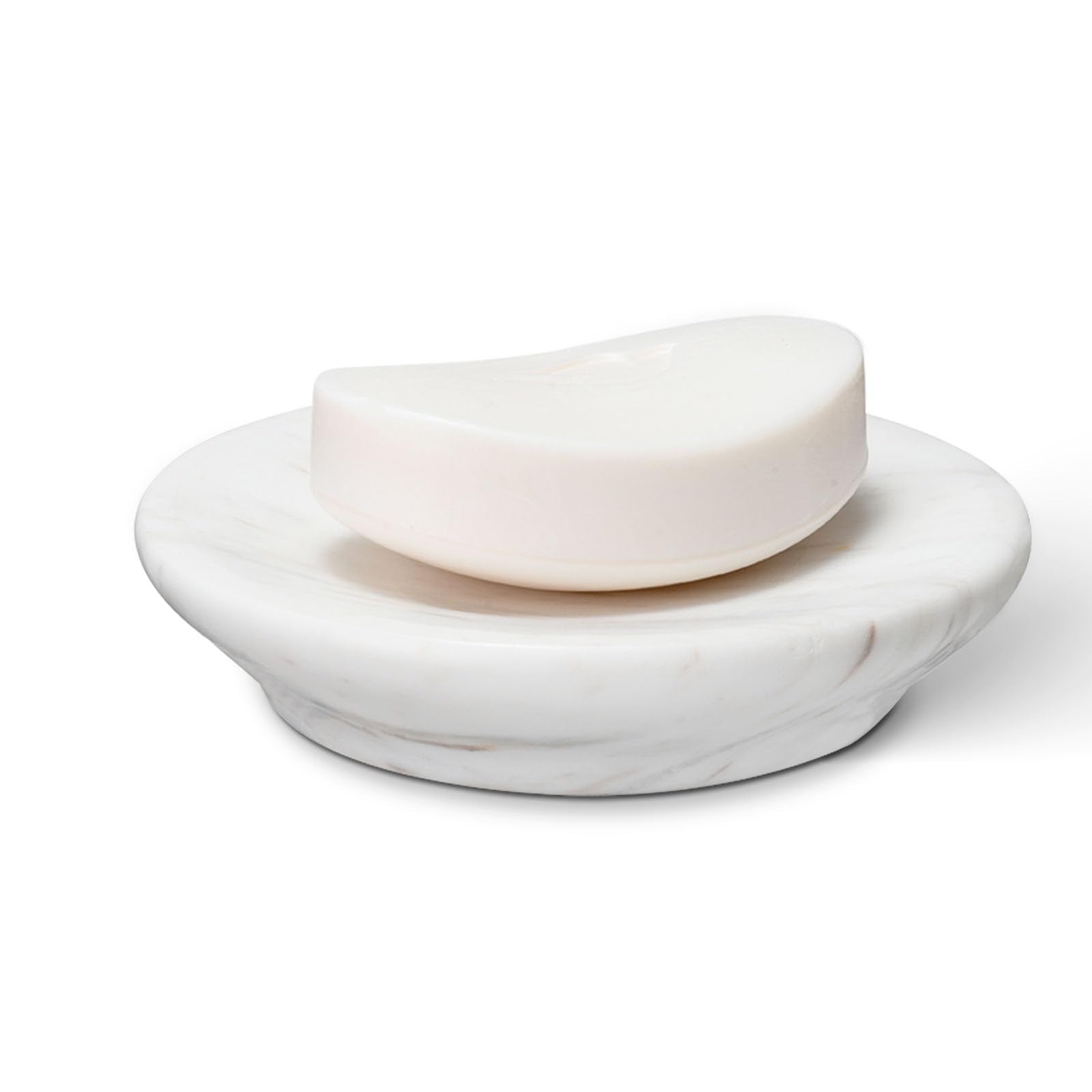 Natural Marble Soap Dish, White Round Jewelry Dish 4.5 Inch, Limestone Shower Soap Holder, Modern Stone Sponge Holder with Beveled Edge, Bar Soap Saver Tray for Bathroom, Kitchen