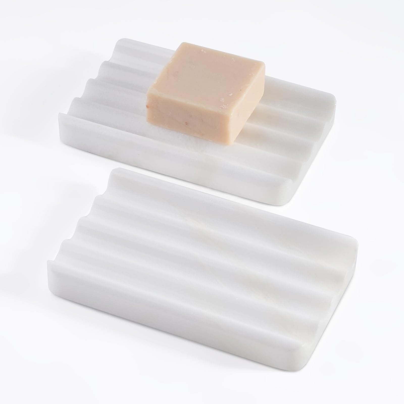 2 Pcs Marble Soap Holder, Soap Dish for Shower, Bathroom, Kitchen, Multi-Function Bar Soaps Holder, Soaps Saver with Water Ripple Design, Soap Tray(Namib Fantasy)