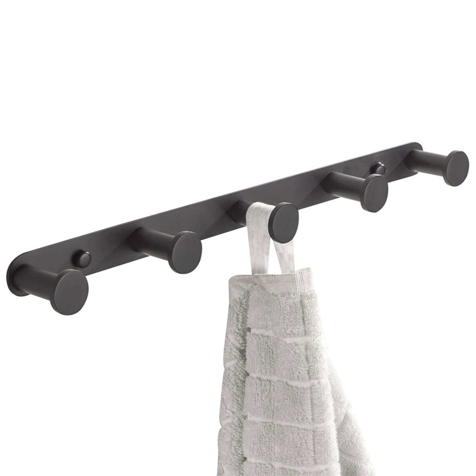 BigBig Home Black Towel Hook, Bathroom Wall Hook Rack with 6 Hooks Matte Bedroom Coat Hook Kitchen Robe Hanger Wall Mount