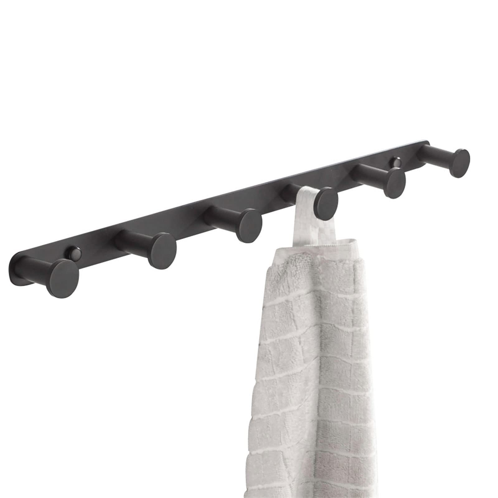 BigBig Home Black Towel Hook, Bathroom Wall Hook Rack with 6 Hooks Matte Bedroom Coat Hook Kitchen Robe Hanger Wall Mount