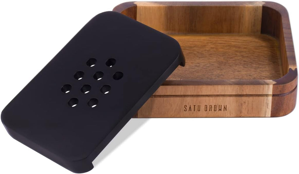 Bathroom Accessories Set 3 Piece Bath Ensemble Includes Soap Dispenser, Bathroom Tumbler, Soap Dish Accessories for Decorative Countertop and Housewarming Gift,Acacia Wood