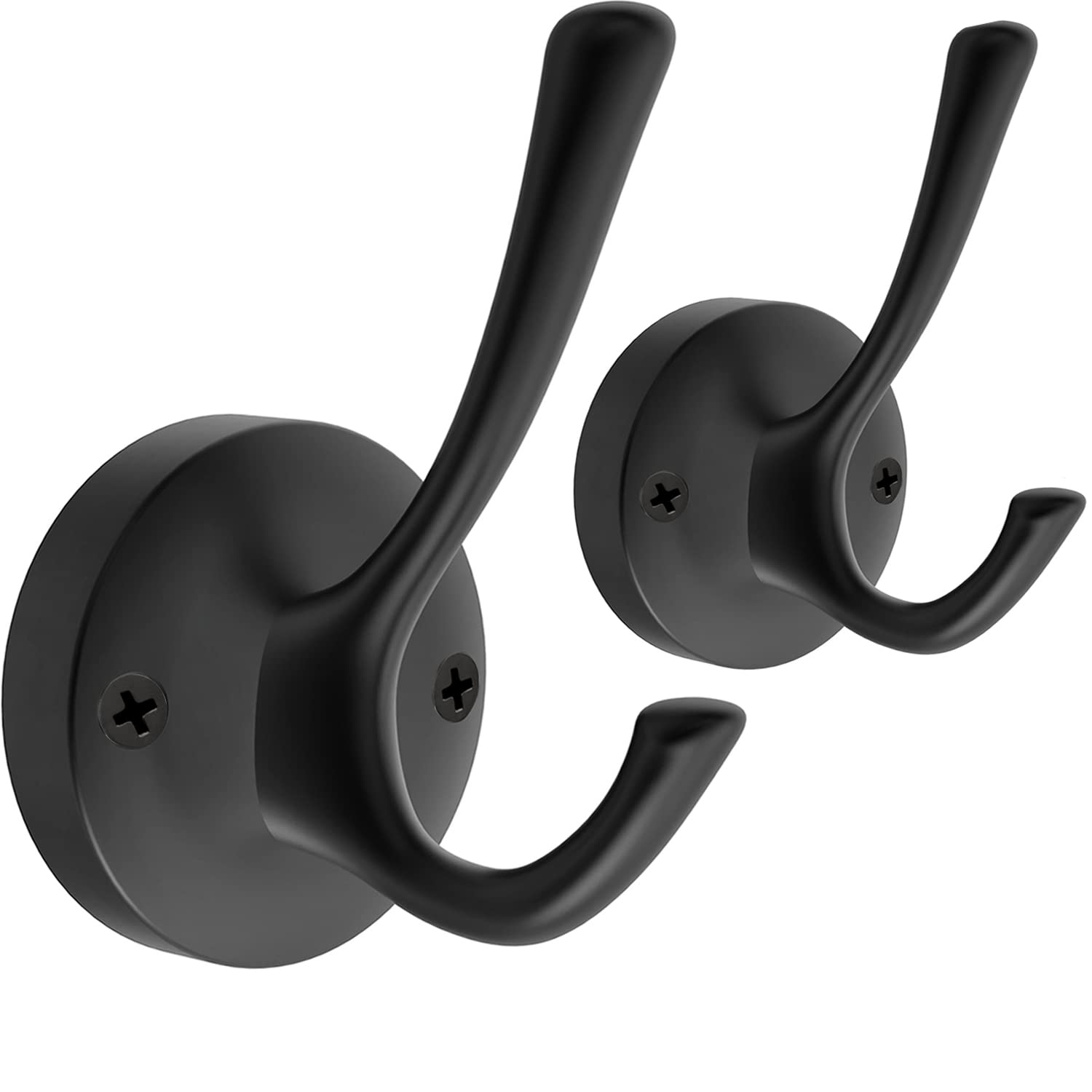 TOFIIGREM Matte Black Wall Hooks, 4 Pack Heavy Duty Coat Towel Hook Metal Double Backpack Hook Wall Mounted, Bath Towel Hooks for Entryway Cubicle Bathroom Closet Garage