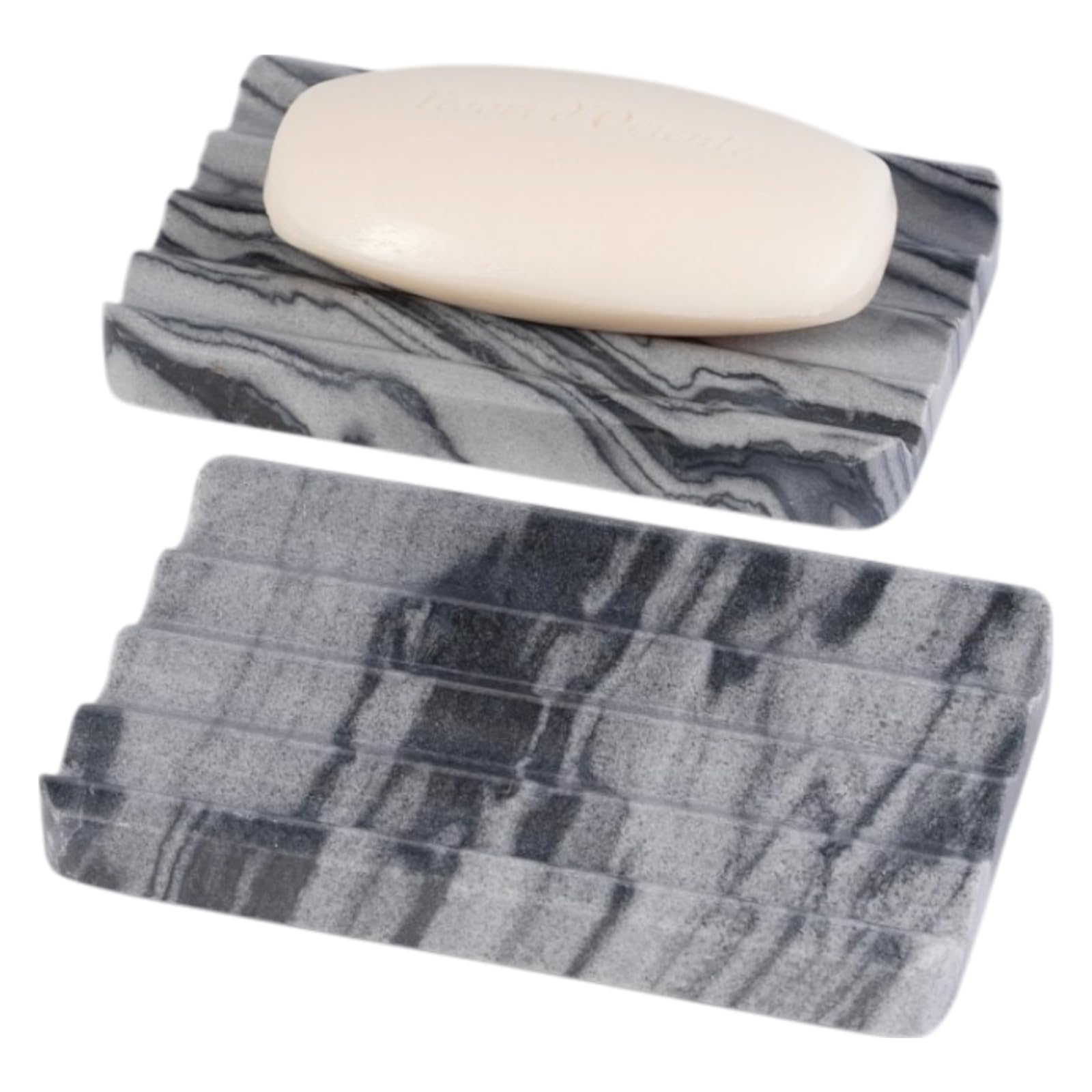 2 Pcs Marble Soap Holder, Soap Dish for Shower, Bathroom, Kitchen, Multi-Function Bar Soaps Holder, Soaps Saver with Water Ripple Design, Soap Tray(Namib Fantasy)