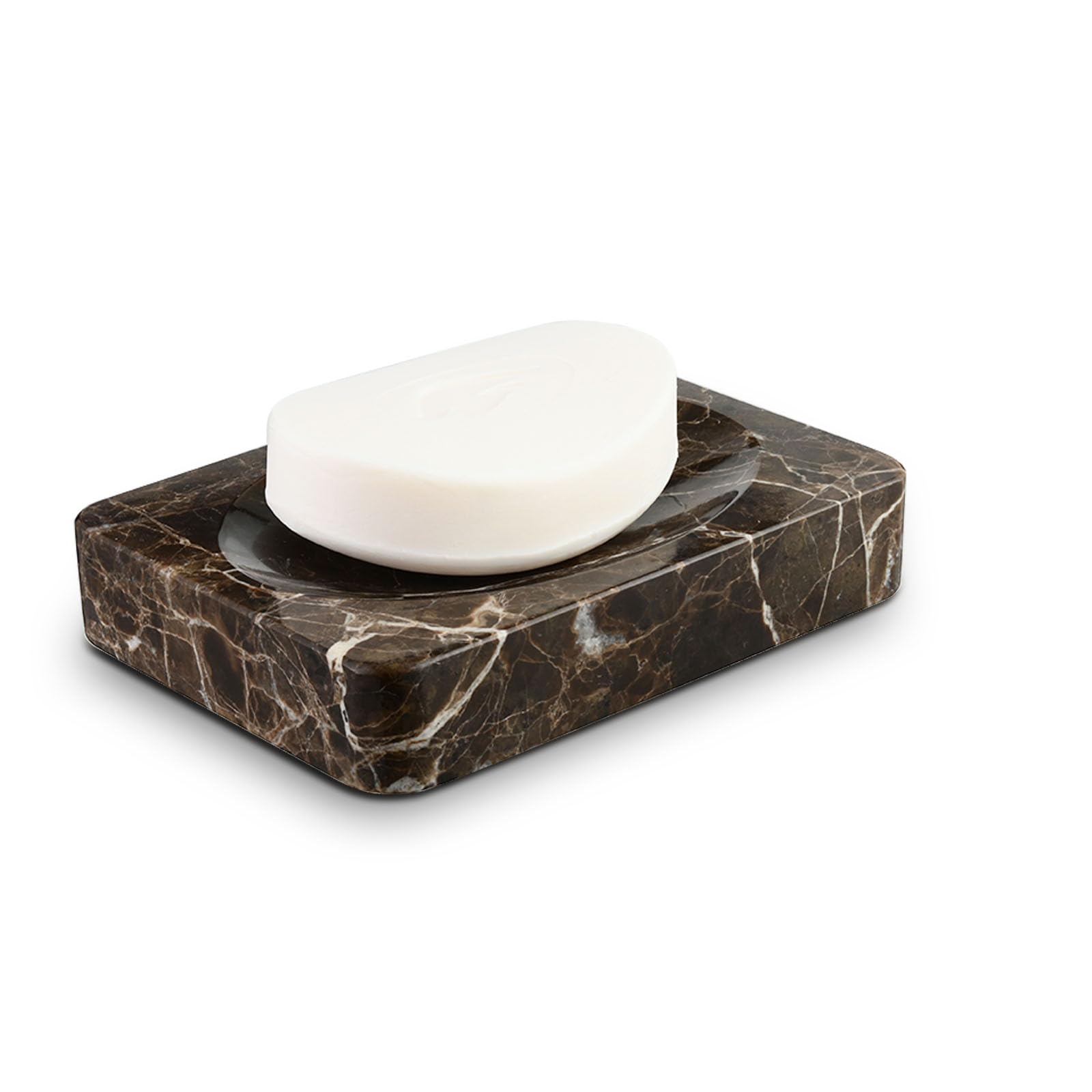 Natural Marble Soap Dish, White Round Jewelry Dish 4.5 Inch, Limestone Shower Soap Holder, Modern Stone Sponge Holder with Beveled Edge, Bar Soap Saver Tray for Bathroom, Kitchen