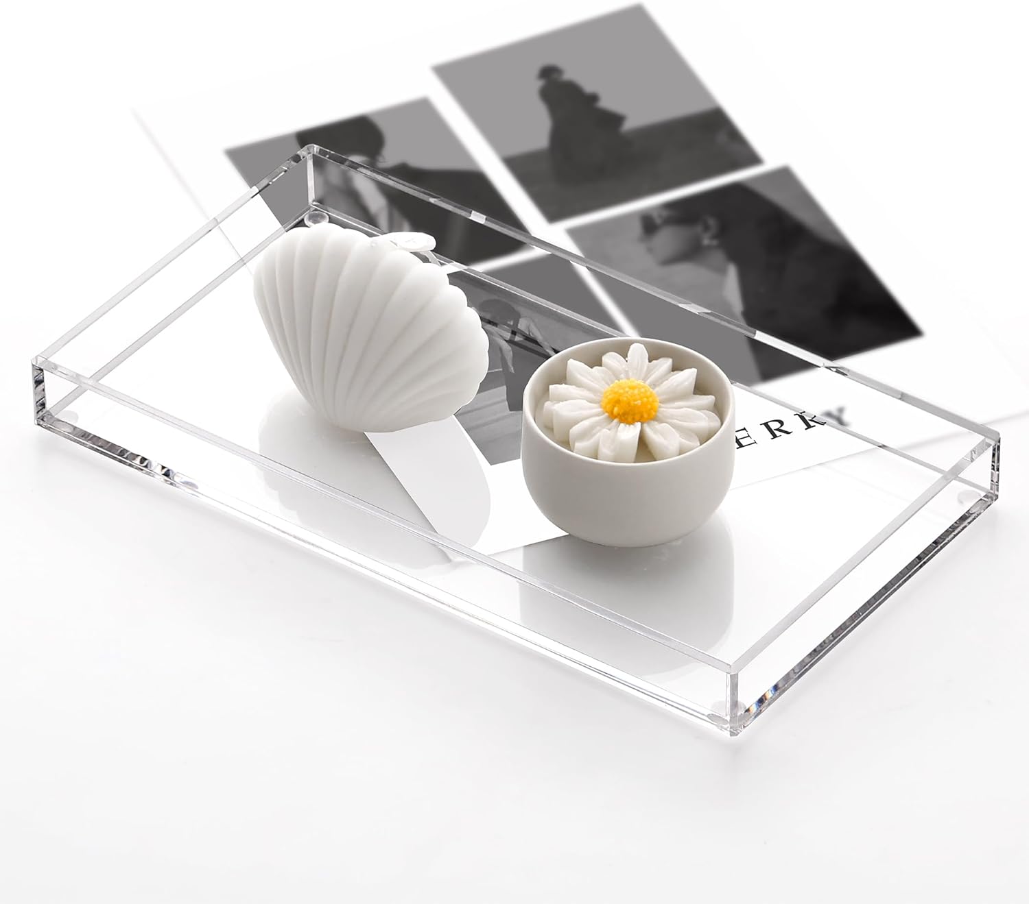 DINGHUO Bathroom Vanity Perfume Tray Acrylic Rectangle Soap Holder for Countertop, Clear Kitchen Sink Organizer for Candle, Jewelry, Keys - 1 Pack