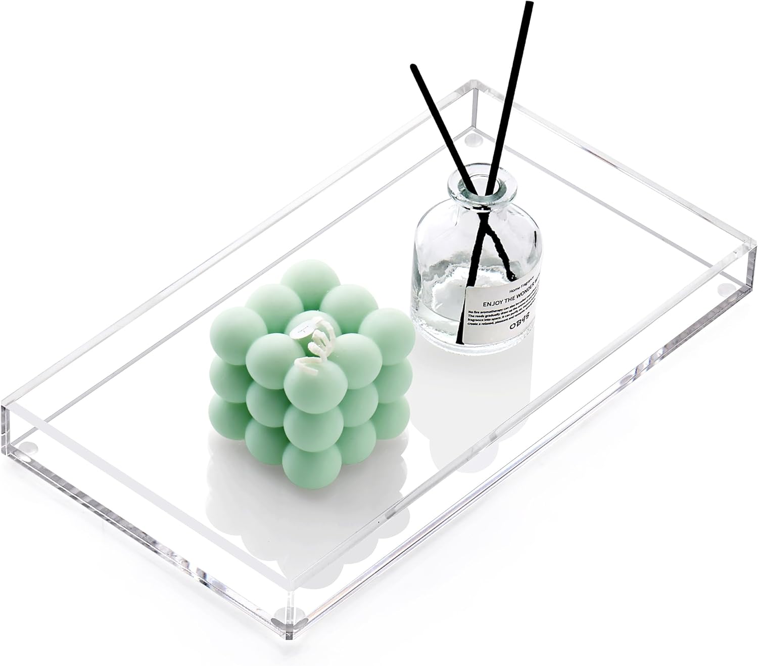 DINGHUO Bathroom Vanity Perfume Tray Acrylic Rectangle Soap Holder for Countertop, Clear Kitchen Sink Organizer for Candle, Jewelry, Keys - 1 Pack