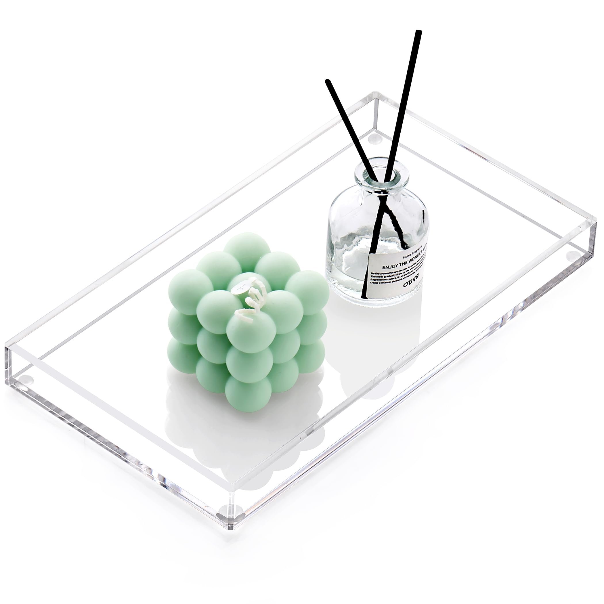 DINGHUO Bathroom Vanity Perfume Tray Acrylic Rectangle Soap Holder for Countertop, Clear Kitchen Sink Organizer for Candle, Jewelry, Keys - 1 Pack