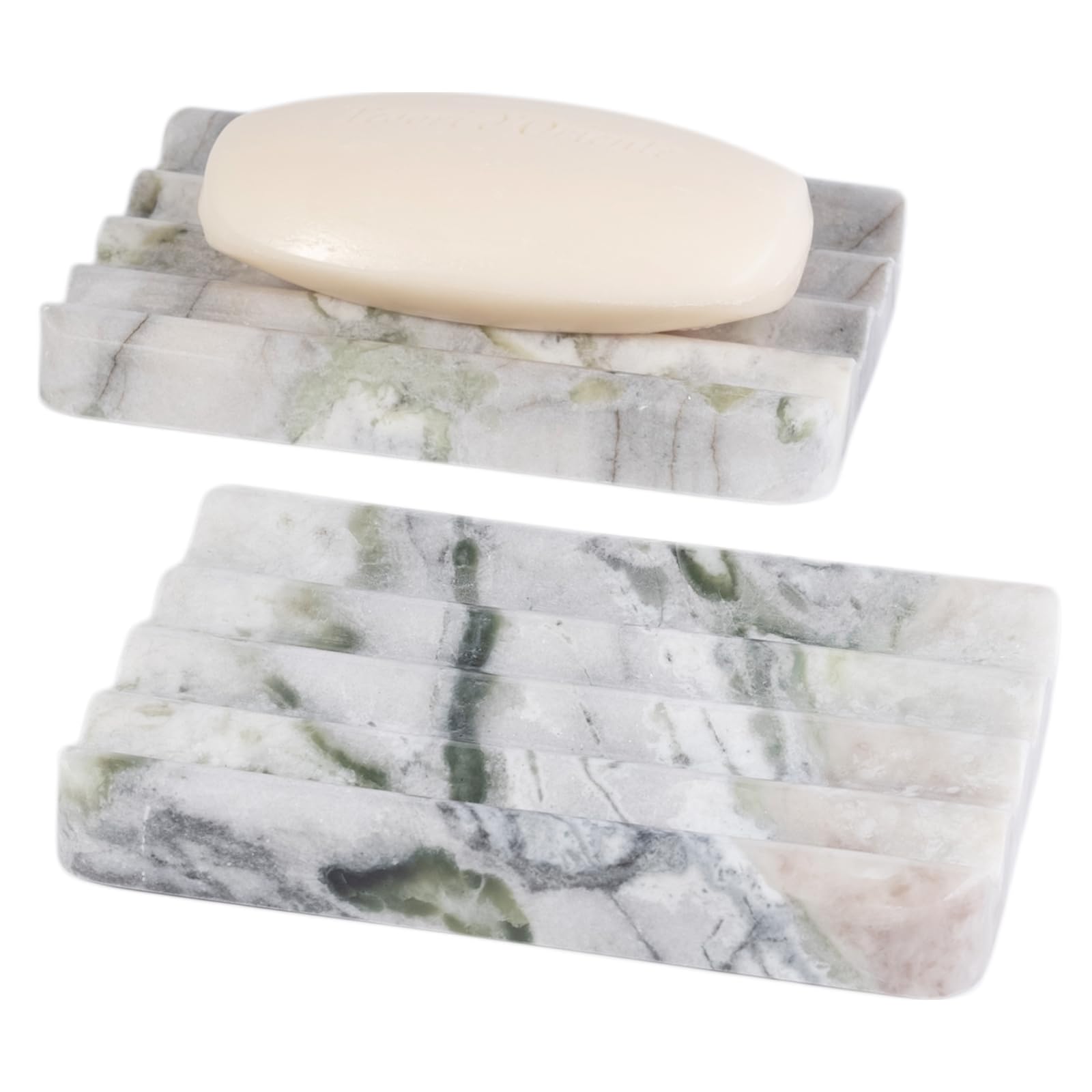 2 Pcs Marble Soap Holder, Soap Dish for Shower, Bathroom, Kitchen, Multi-Function Bar Soaps Holder, Soaps Saver with Water Ripple Design, Soap Tray(Namib Fantasy)