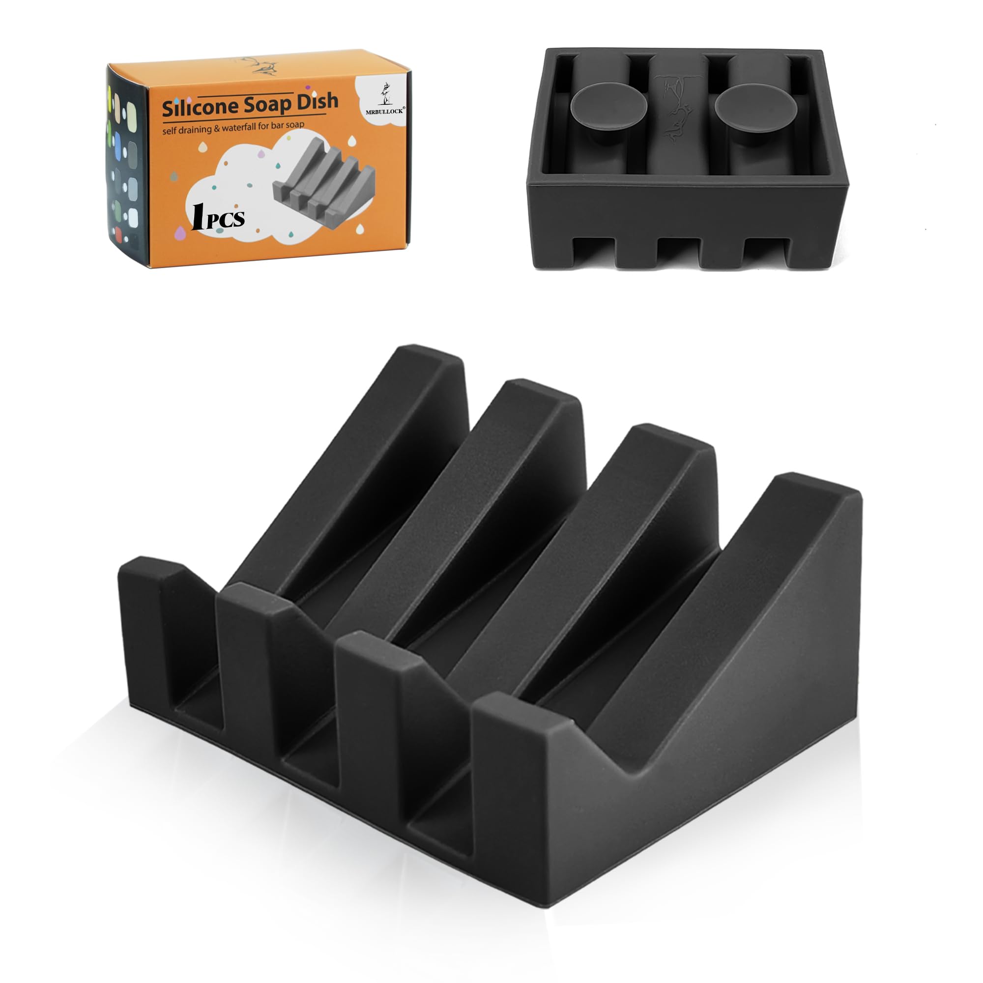 Silicone Soap Dish for Bar Soap Holder for Shower Bathroom Self Draining Waterfall Drying Tray Keep Soap Bars Dry Clean & Easy Cleaning (White, 2)