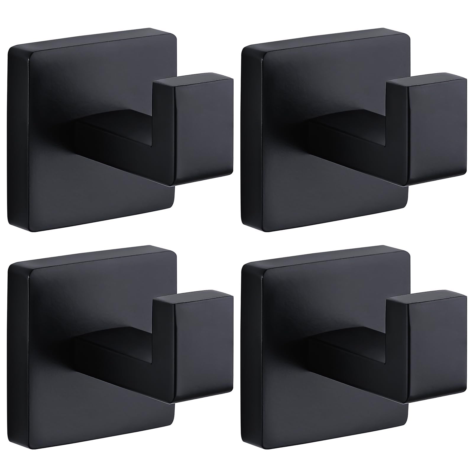 Towel Hooks for Bathrooms Robe Hook Coat Hook 4 Pack Matte Black Stainless Steel Heavy Duty Wall Mounted Square Hooks for Bathroom Kitchen Bedroom
