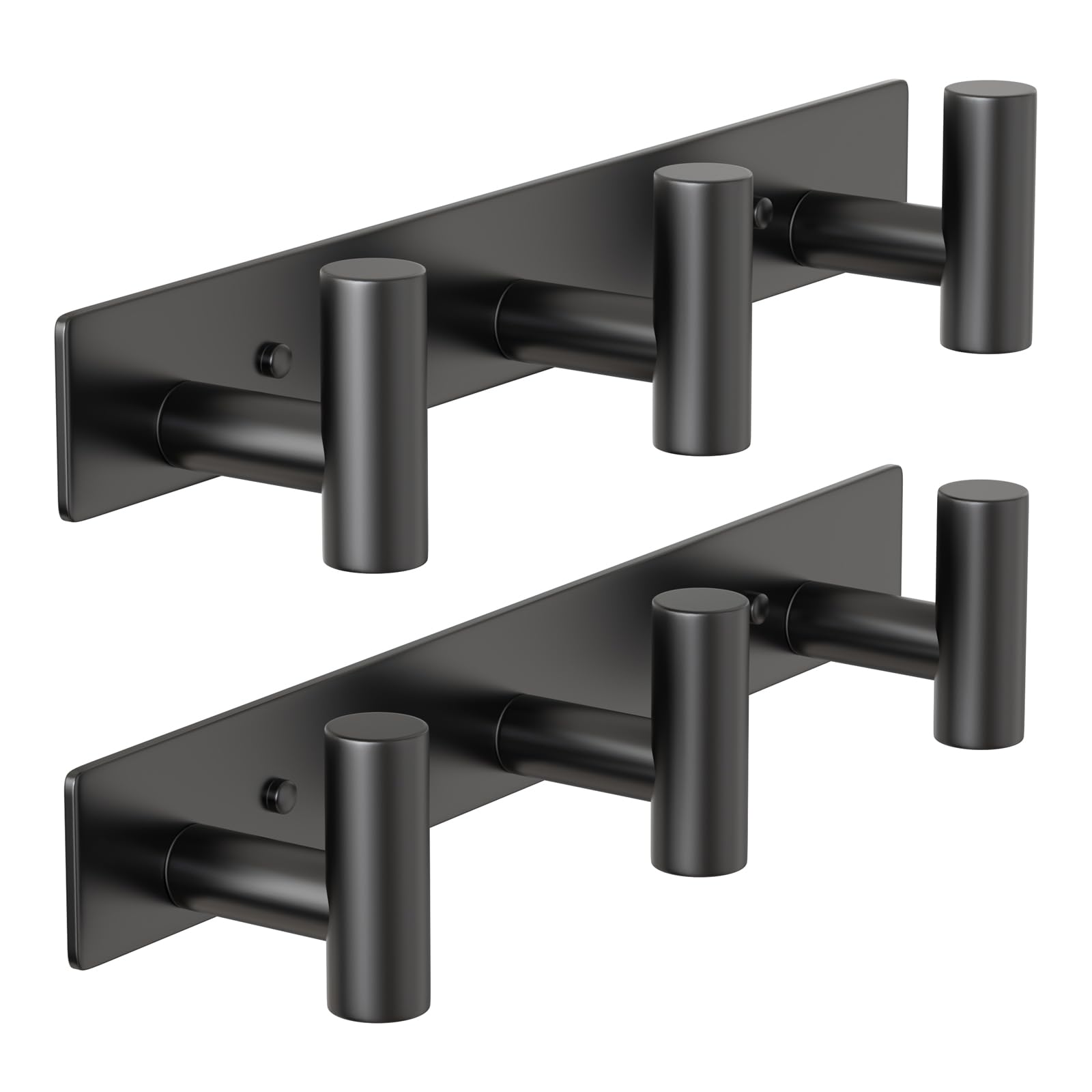 PMMASTO Wall Mounted Coat Hooks- Stainless Steel Rust-Resistant Bathroom Hangers for Towels/Hats/Coats, Heavy-Duty Wall Mount Hooks with Screws (Black 3 Hooks, 2-Pack)