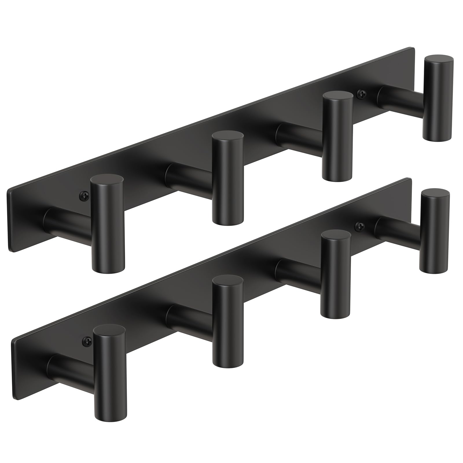 PMMASTO Wall Mounted Coat Hooks- Stainless Steel Rust-Resistant Bathroom Hangers for Towels/Hats/Coats, Heavy-Duty Wall Mount Hooks with Screws (Black 3 Hooks, 2-Pack)