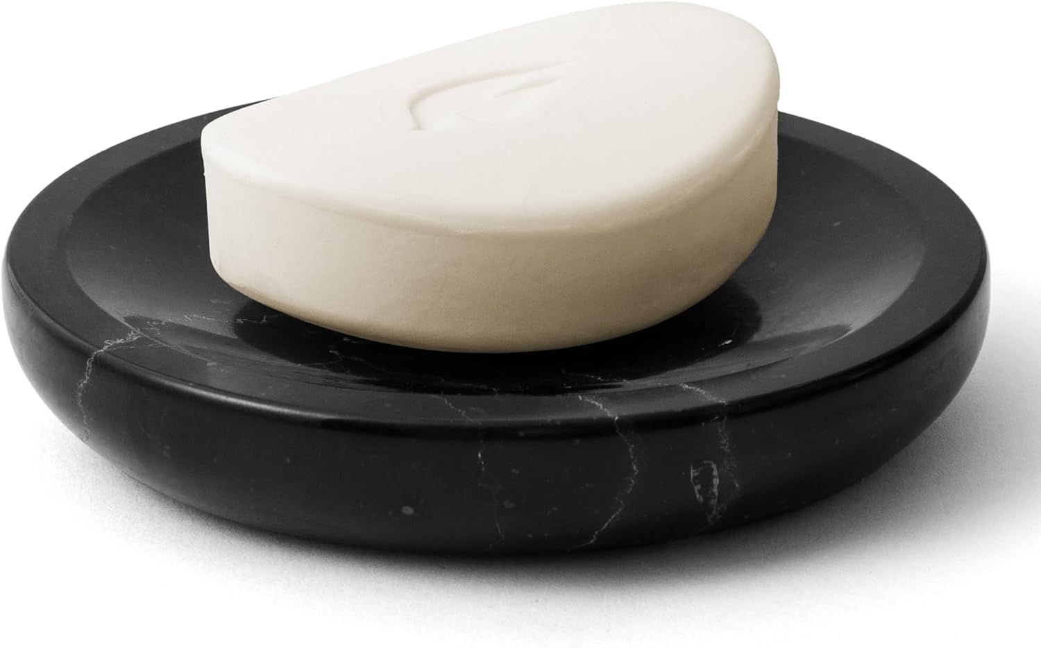 WORHE Marble Soap Dish Italy Natural Stone Sponge Holder for Bathroom Tub Shower Kitchen Sink, Handcraft Round Soap Case Organizer Trinket Plate Jewelry Tray Coaster for Home Decor Black (DL007)