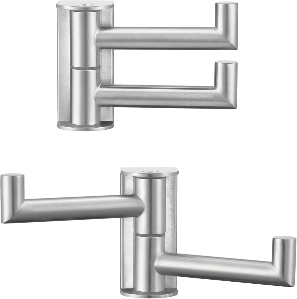 Angle Simple Swivel Towel Double Hook 2 Pack, Brushed Nickel 304 Stainless Steel Bathroom Robe Hook