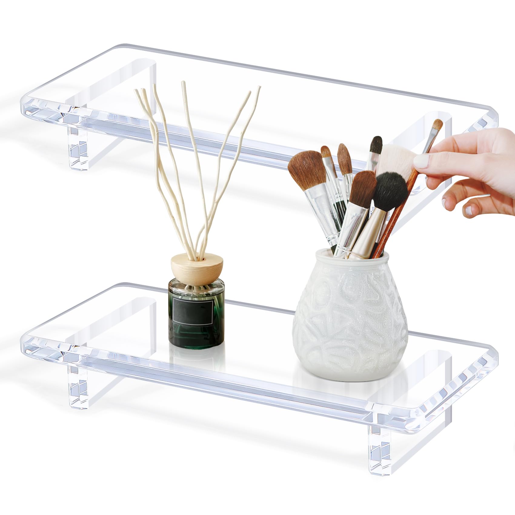 2 Pack Acrylic Soap Dish Tray 9"×5.9"×1.5" – Clear Waterproof Counter-top Organizer for Bathroom, Kitchen, Vanity, Soap, Plants, Candles (Large)