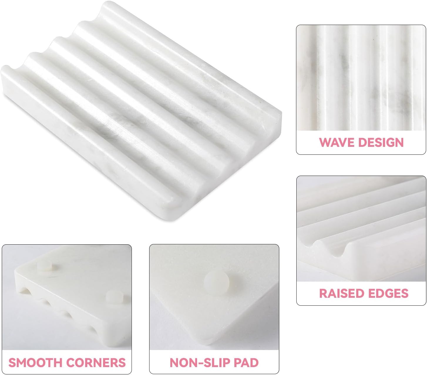 2 Pcs Marble Soap Holder, Soap Dish for Shower, Bathroom, Kitchen, Multi-Function Bar Soaps Holder, Soaps Saver with Water Ripple Design, Soap Tray(Namib Fantasy)