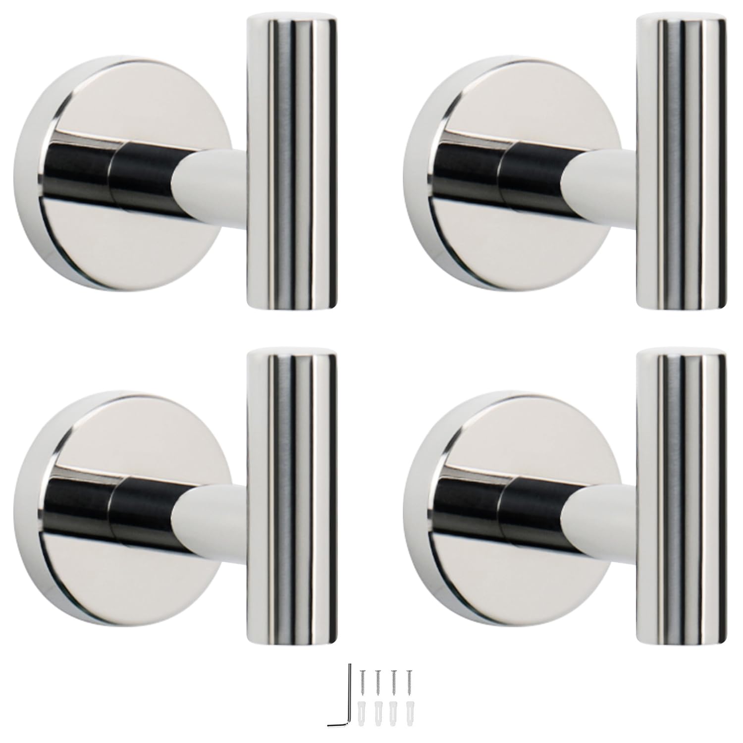 NearMoon Bath Towel Hooks- SUS 304 Stainless Steel Robe Hook Holder, Heavy Duty Coat Hook for Bathroom Livingroom Hotel Kitchen Garage, Wall Mounted (Chrome Finish, 8 Pack)