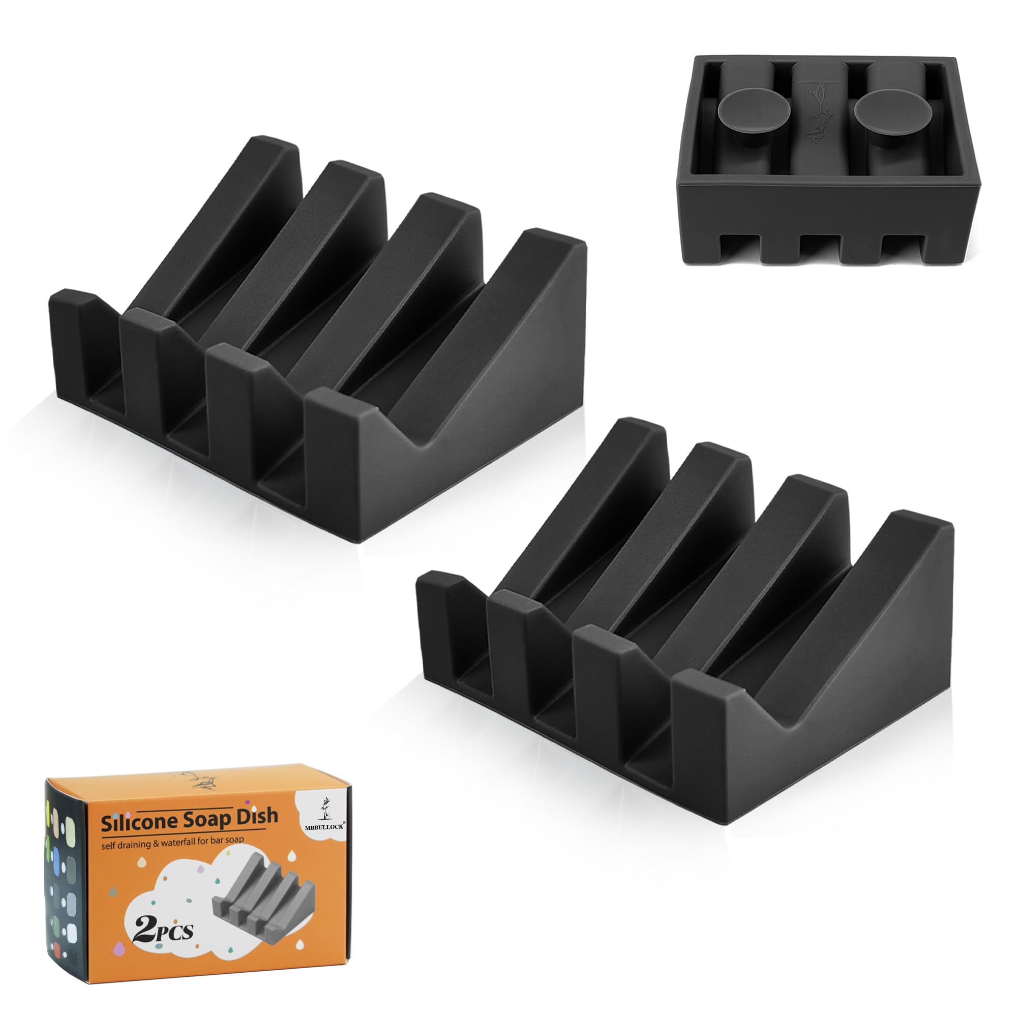 Silicone Soap Dish for Bar Soap Holder for Shower Bathroom Self Draining Waterfall Drying Tray Keep Soap Bars Dry Clean & Easy Cleaning (White, 2)