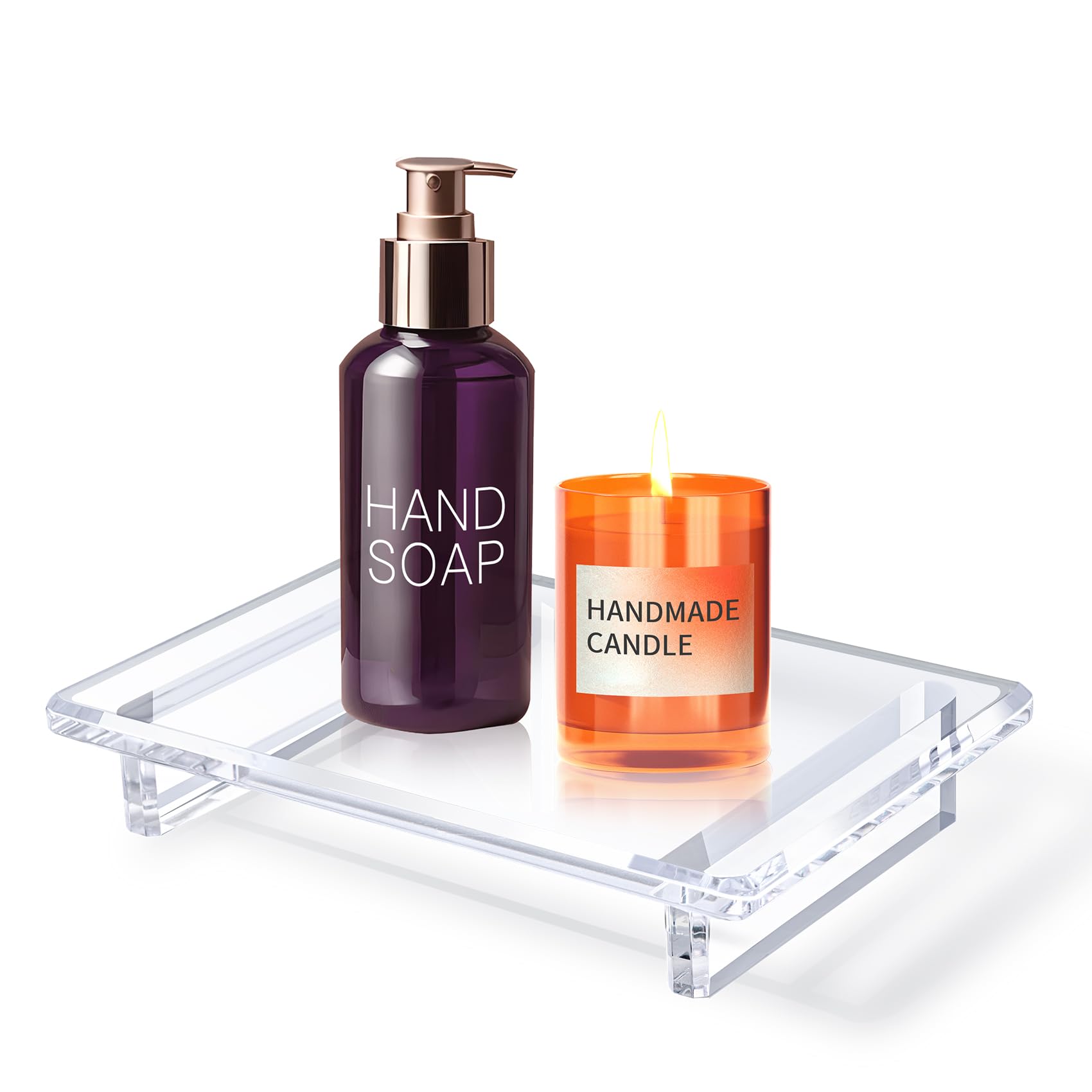 2 Pack Acrylic Soap Dish Tray 9"×5.9"×1.5" – Clear Waterproof Counter-top Organizer for Bathroom, Kitchen, Vanity, Soap, Plants, Candles (Large)