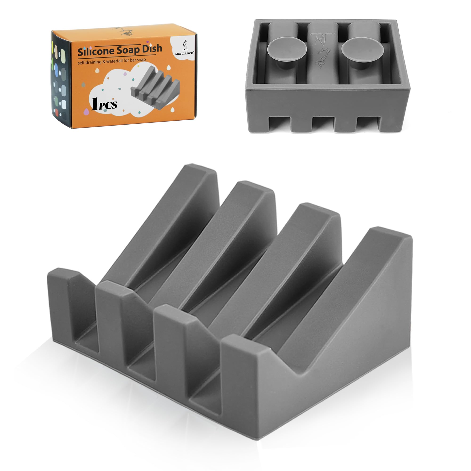 Silicone Soap Dish for Bar Soap Holder for Shower Bathroom Self Draining Waterfall Drying Tray Keep Soap Bars Dry Clean & Easy Cleaning (White, 2)