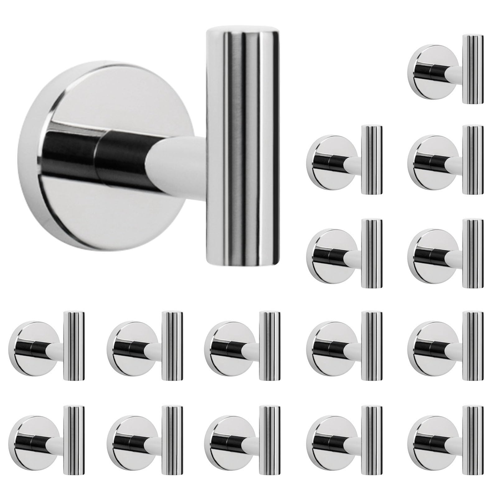 NearMoon Bath Towel Hooks- SUS 304 Stainless Steel Robe Hook Holder, Heavy Duty Coat Hook for Bathroom Livingroom Hotel Kitchen Garage, Wall Mounted (Chrome Finish, 8 Pack)