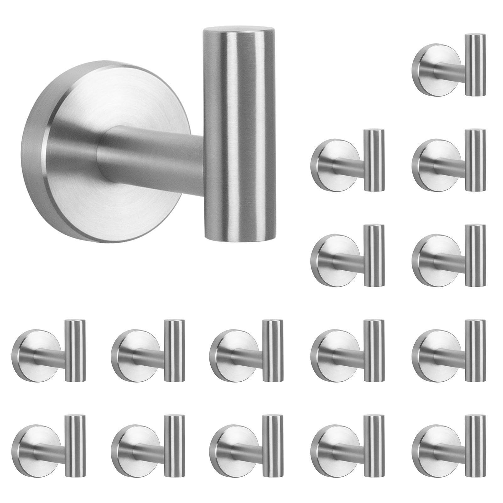 NearMoon Bath Towel Hooks- SUS 304 Stainless Steel Robe Hook Holder, Heavy Duty Coat Hook for Bathroom Livingroom Hotel Kitchen Garage, Wall Mounted (Chrome Finish, 8 Pack)