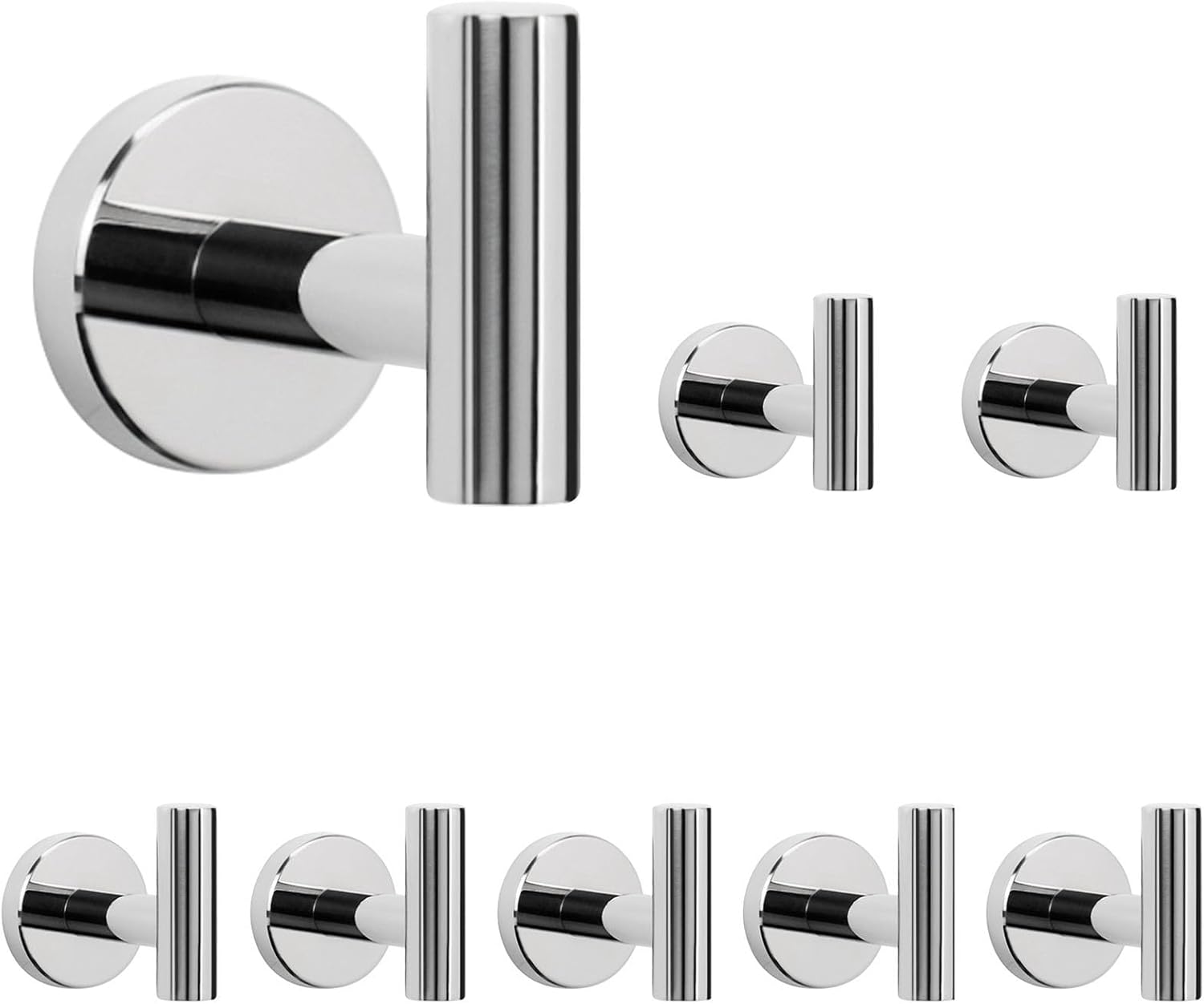 NearMoon Bath Towel Hooks- SUS 304 Stainless Steel Robe Hook Holder, Heavy Duty Coat Hook for Bathroom Livingroom Hotel Kitchen Garage, Wall Mounted (Chrome Finish, 8 Pack)