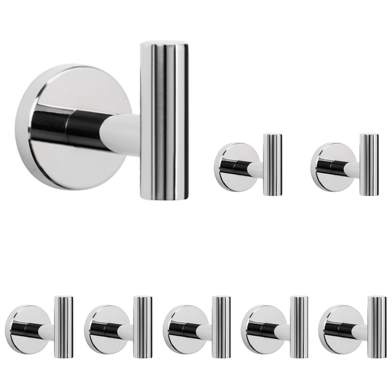 NearMoon Bath Towel Hooks- SUS 304 Stainless Steel Robe Hook Holder, Heavy Duty Coat Hook for Bathroom Livingroom Hotel Kitchen Garage, Wall Mounted (Chrome Finish, 8 Pack)