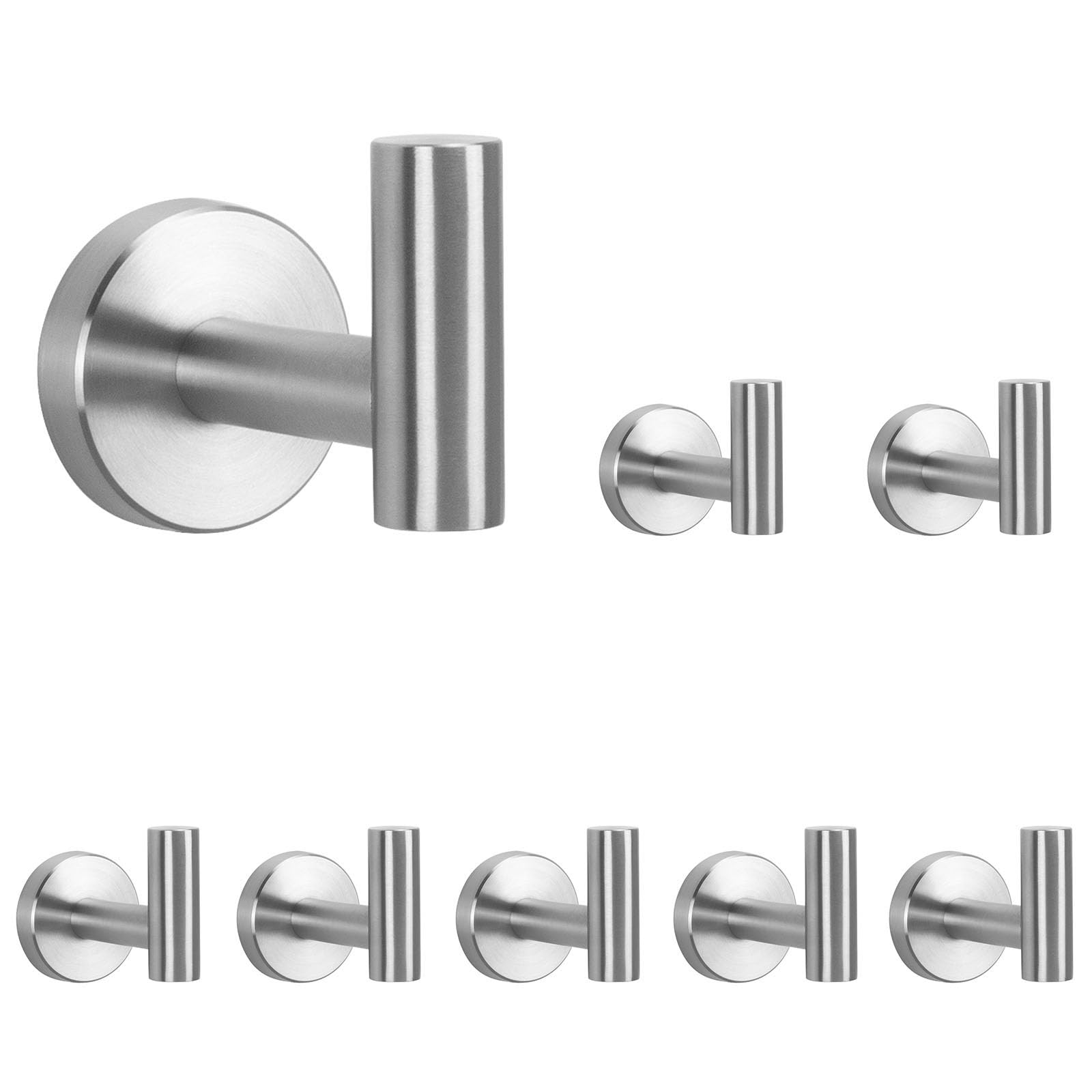 NearMoon Bath Towel Hooks- SUS 304 Stainless Steel Robe Hook Holder, Heavy Duty Coat Hook for Bathroom Livingroom Hotel Kitchen Garage, Wall Mounted (Chrome Finish, 8 Pack)