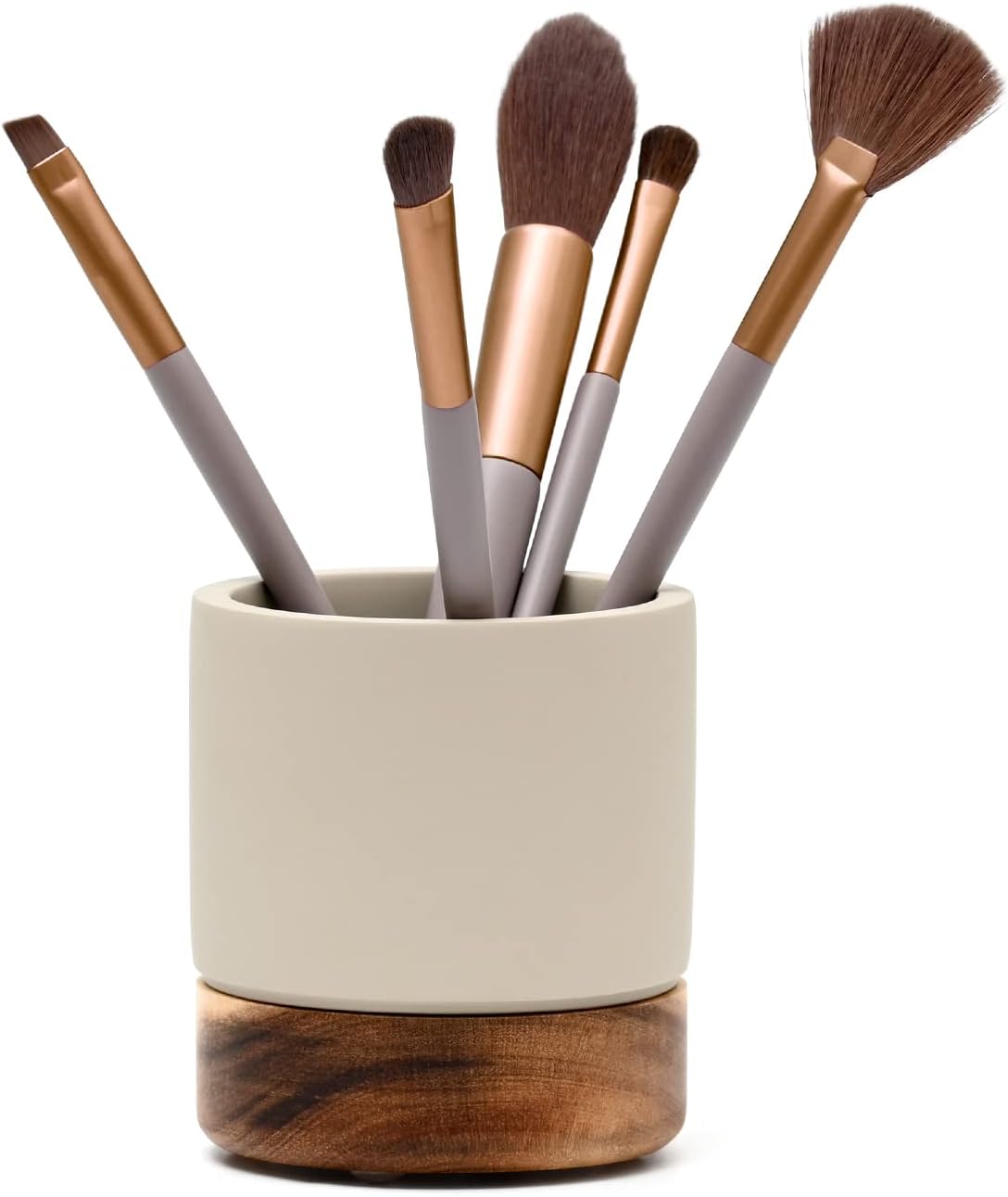 Bathroom Accessories Set 3 Piece Bath Ensemble Includes Soap Dispenser, Tumbler, Dish for Decorative Countertop & Housewarming Gift (Concrete with Acacia Wood)