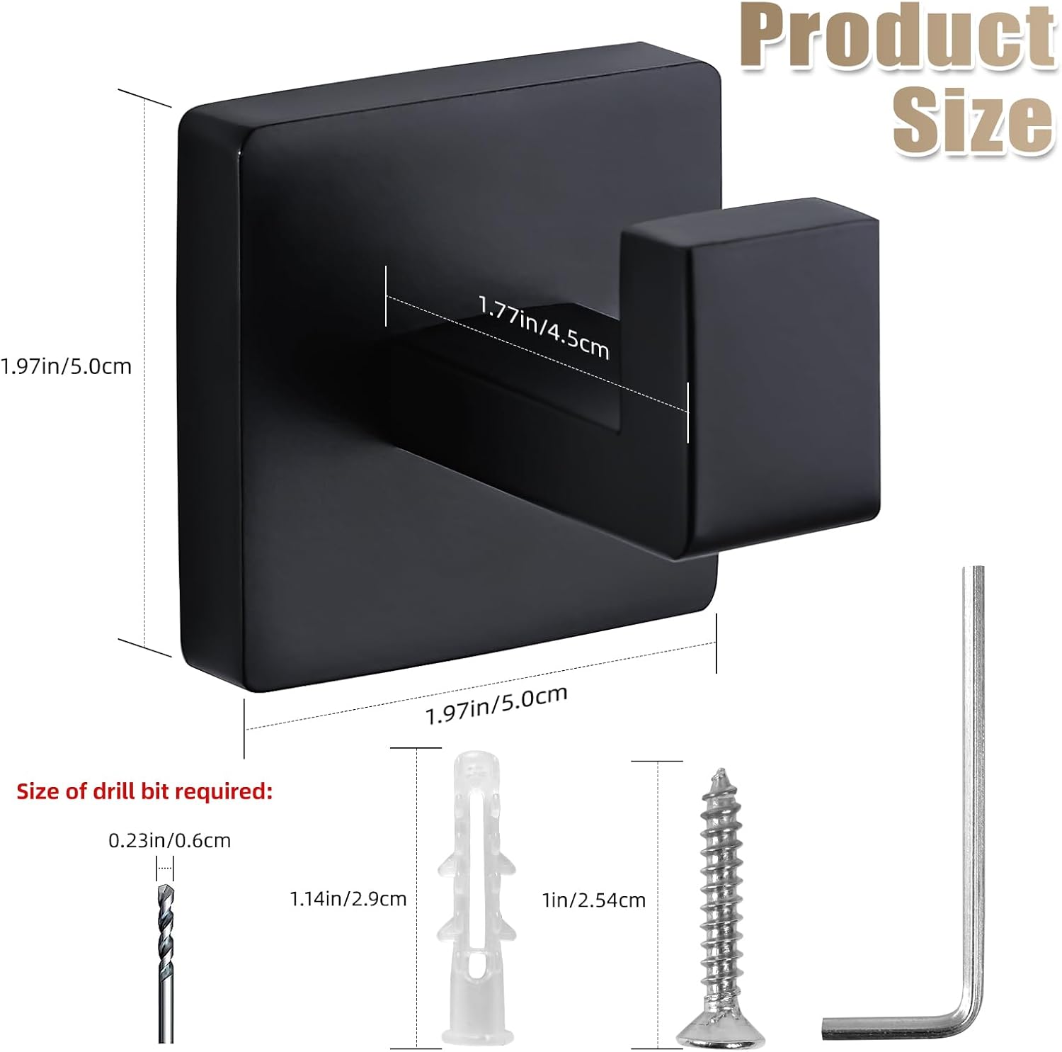 Towel Hooks for Bathrooms Robe Hook Coat Hook 4 Pack Matte Black Stainless Steel Heavy Duty Wall Mounted Square Hooks for Bathroom Kitchen Bedroom