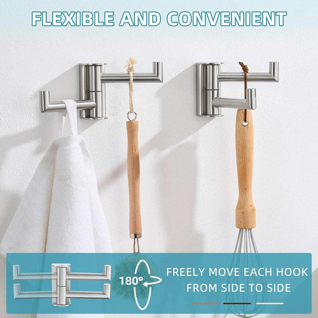 Angle Simple Swivel Towel Double Hook 2 Pack, Brushed Nickel 304 Stainless Steel Bathroom Robe Hook