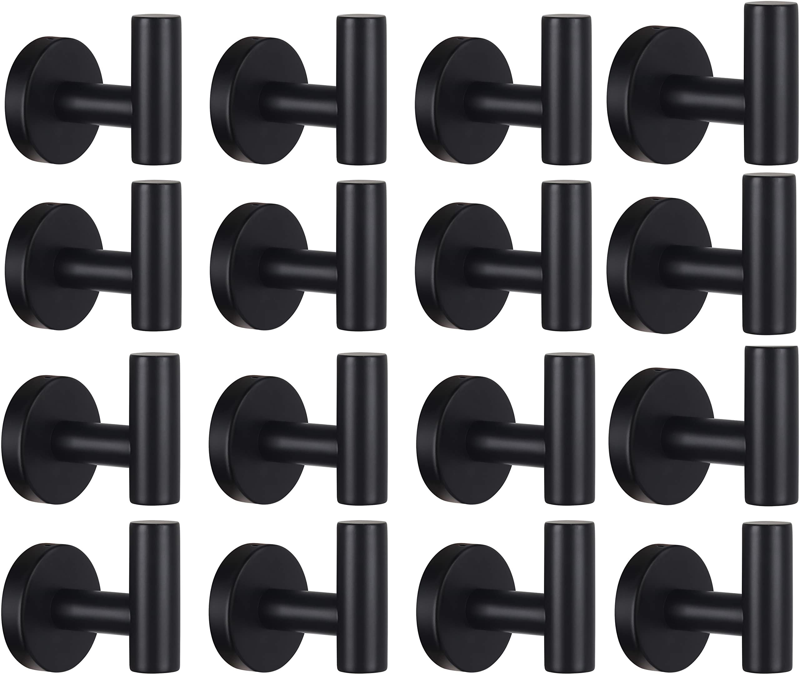 Bathroom Robe Towel Hooks Coat Matte Black Wall Hook Stainless Steel Heavy Duty Door Hanger Towel Robe Clothes Cabinet Closet Sponges Hook for Bathroom Bedroom Kitchen Hotel Pool 16 Packs