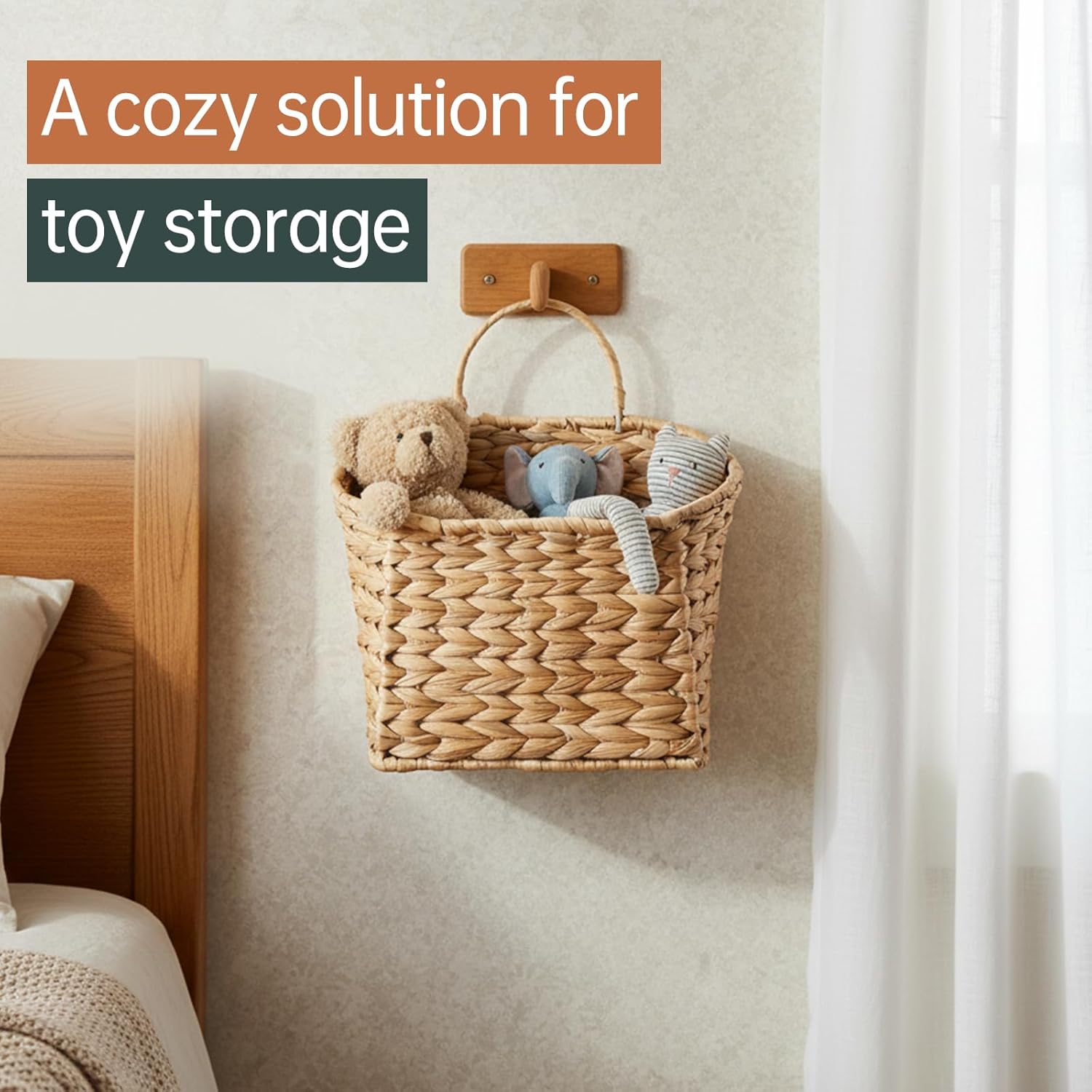 Coeusy Wicker Hanging Basket,Woven Hanging Wall Basket for Organizing and Decor,Natural Water Hyacinth Wall Mounted Storage Baskets for Farmhouse Home,Door,Entryway,Flower,Mail,Plant,Set of 2