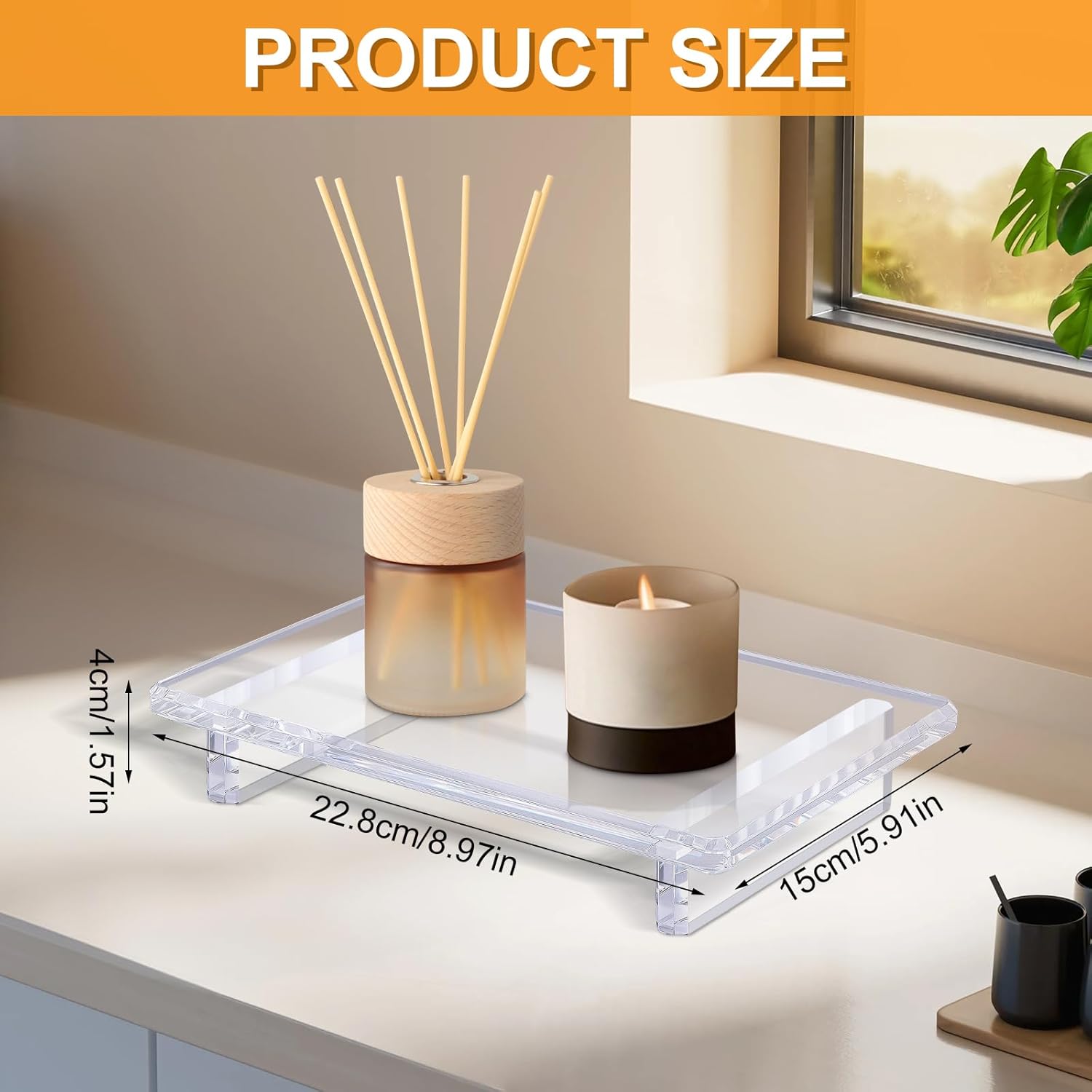 2 Pack Acrylic Soap Dish Tray 9"×5.9"×1.5" – Clear Waterproof Counter-top Organizer for Bathroom, Kitchen, Vanity, Soap, Plants, Candles (Large)