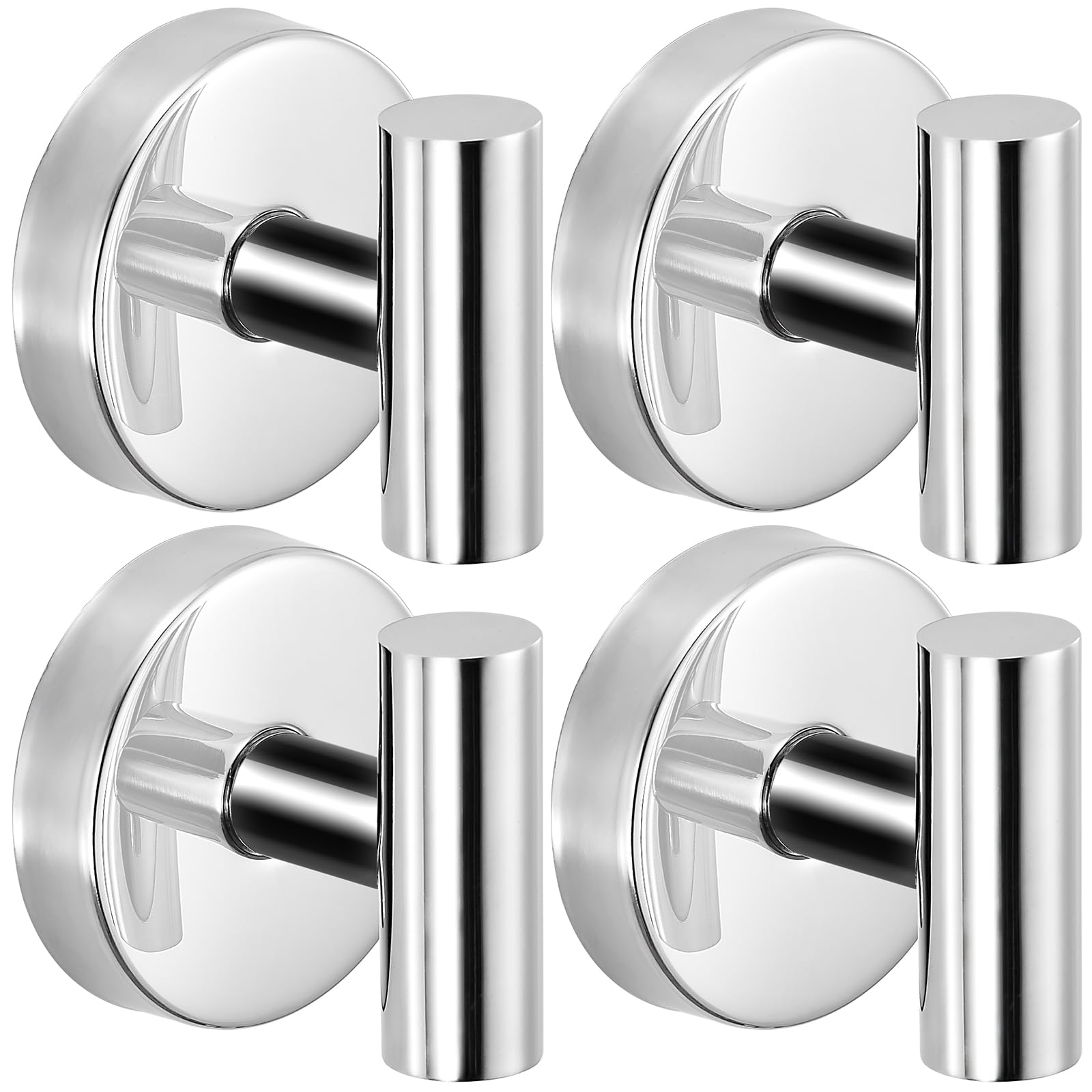 Suction Cup Hooks for Shower - Bathroom Reusable Hooks for Towels, Robes & Loofah - No-Drill Mounting on Kitchen,Walls,Metal,Glass,Mirrors,Tile & Smooth Non-Porous Surfaces (4, Brushed Nickel)