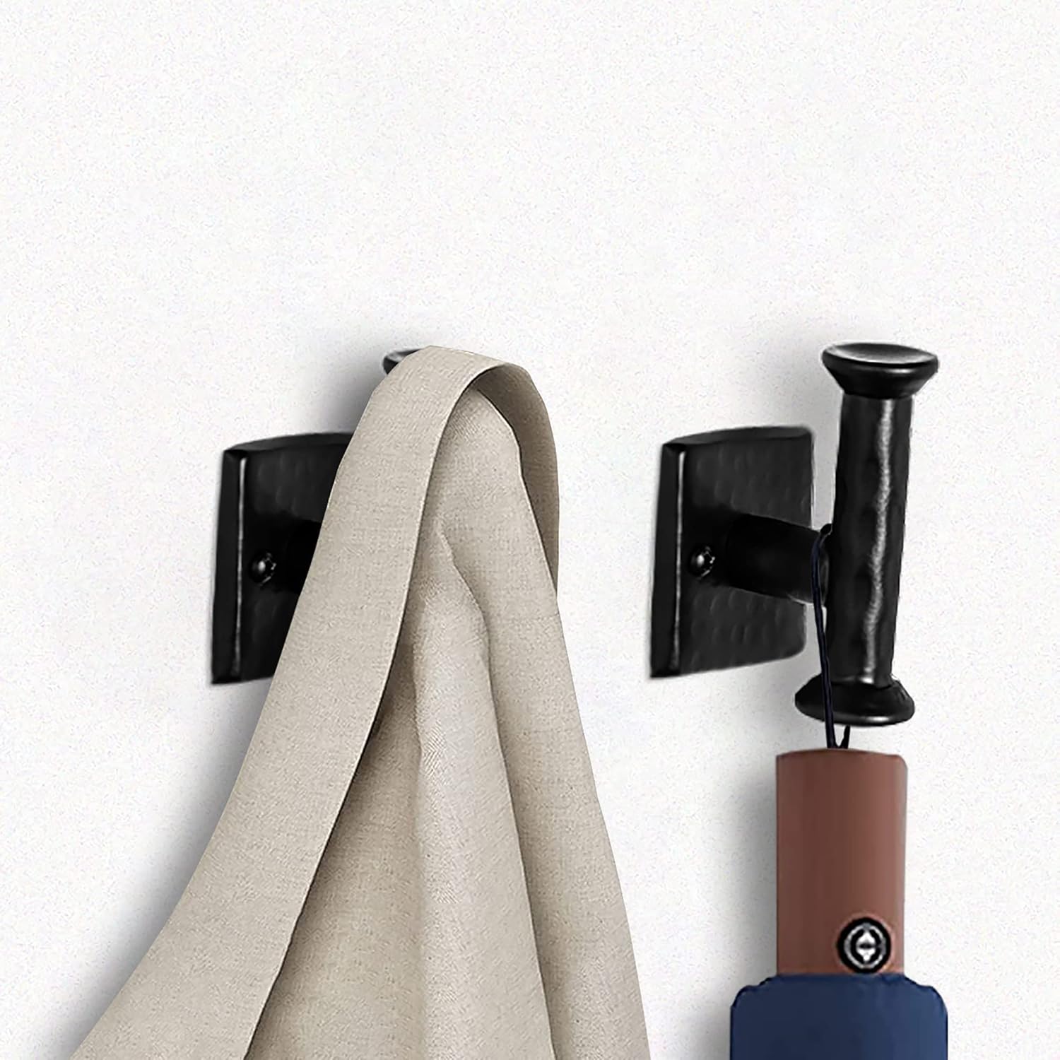 Monarch Abode Towel Hooks for Bathrooms – 2 Pack 3-inch Hand Hammered Metal Matte Black Hook, Wall Mounted Bathroom Hooks for Towels, Support up to 11 lbs Bath Robe Hook, Towel Hanger for Bathroom