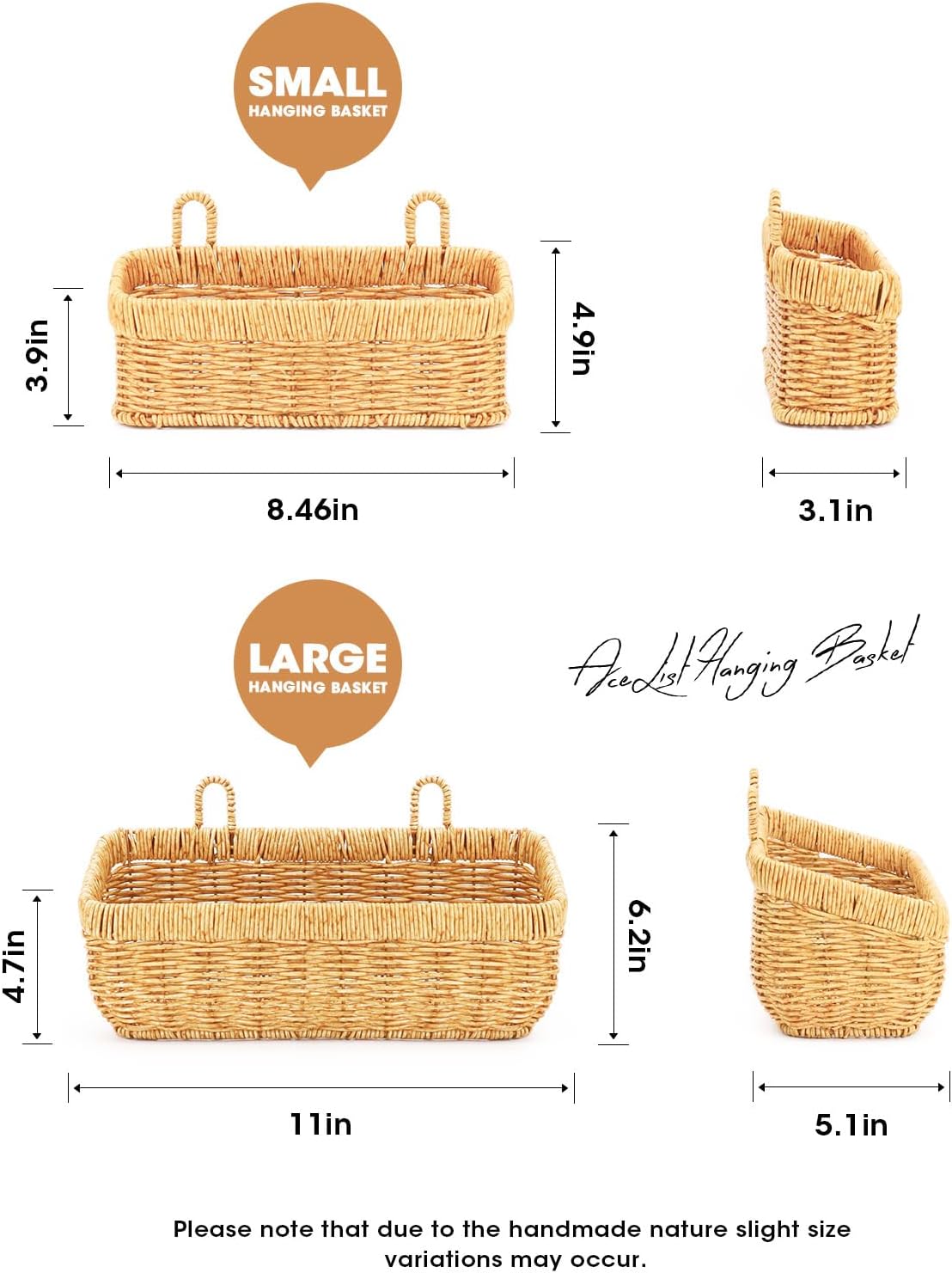 AceList Wall Hanging Basket, Boho Style Hand-Woven Hanging Storage Baskets - Set of 2, Ideal for Boho Room Decor, Kitchen, Garden, and Living Room