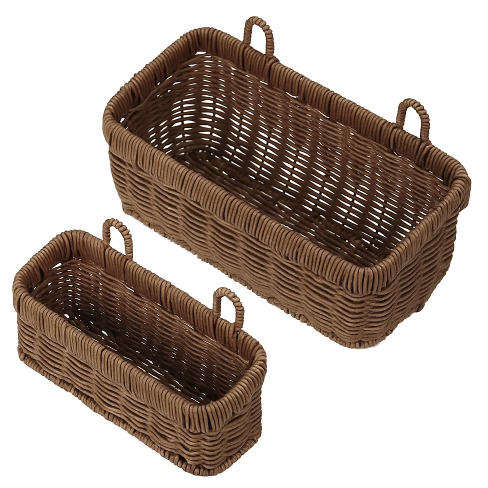 Tioncy 2 Pcs Woven Hanging Wall Baskets for Storage Boho Style Hanging Storage Plastic Woven Baskets with 4 Hooks for Kitchen Garden Living Room