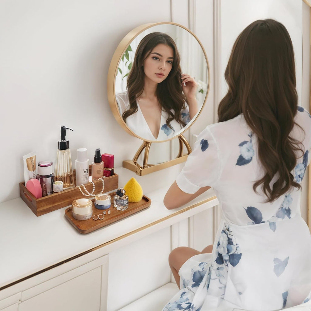 Handmade Toilet Tank Basket Topper & Vanity Tray Set of Natural Acacia Wood by DEMIGO, Created by Skilled Artisans, Smooth, Durable, Attractive Decor for Bathroom, Kitchen, Home, Spa