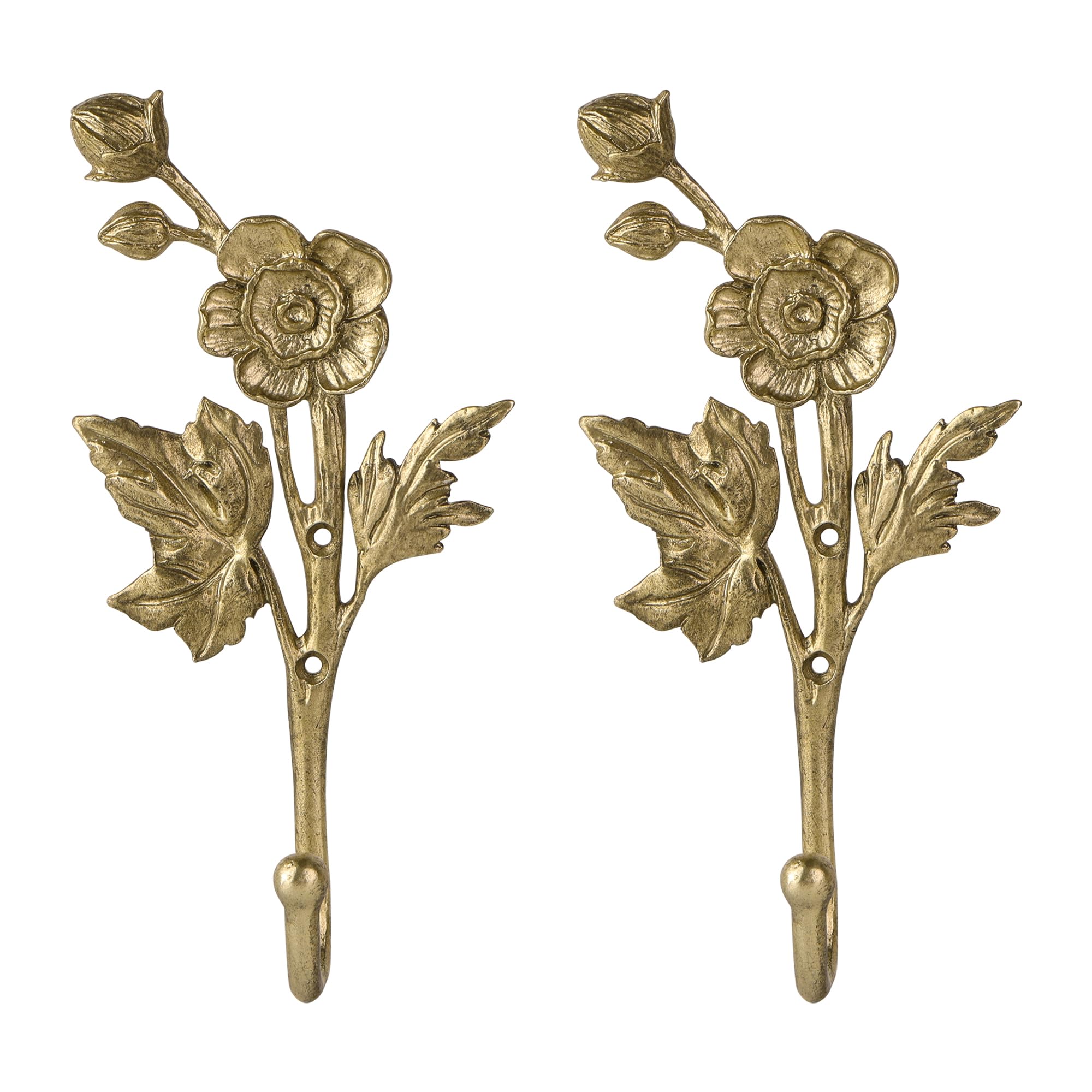 SOFFEE DESIGN 2pcs Metal Dark Gold Coat Hooks with 3D Bee & Flowers Shape, for Entryway, Bathroom, Bedroom Farmhouse Decoration