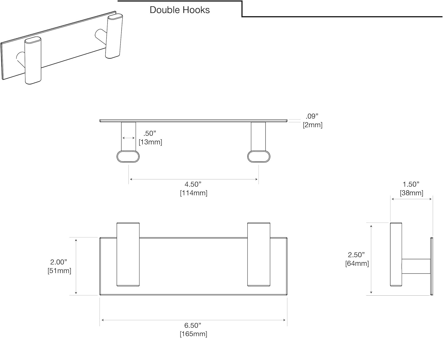 Gatco 1283 Elevate All Modern Décor Double Rectangle Hook, Chrome/Wall Mounted 6.5" W X 2" H 2-Hook/Robe, Towel Hook for Bathroom