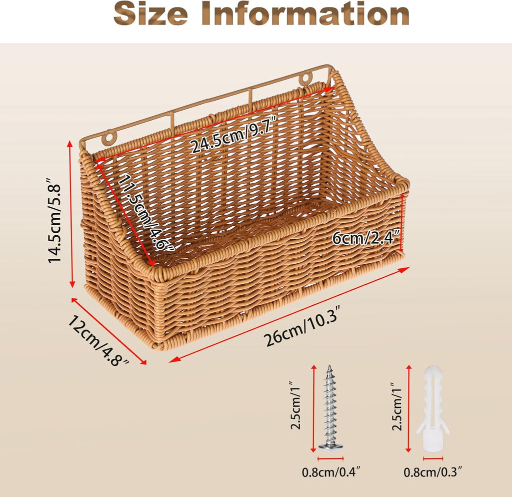 OwnMy 2PCS Plastic Wicker Hanging Basket Wall Mount Storage Baskets for Kitchen Organizing Fruit, Onion, Potato, Vegetable, Hanging Fruit Baskets for Kitchen Counter/Pantry/Cabinet