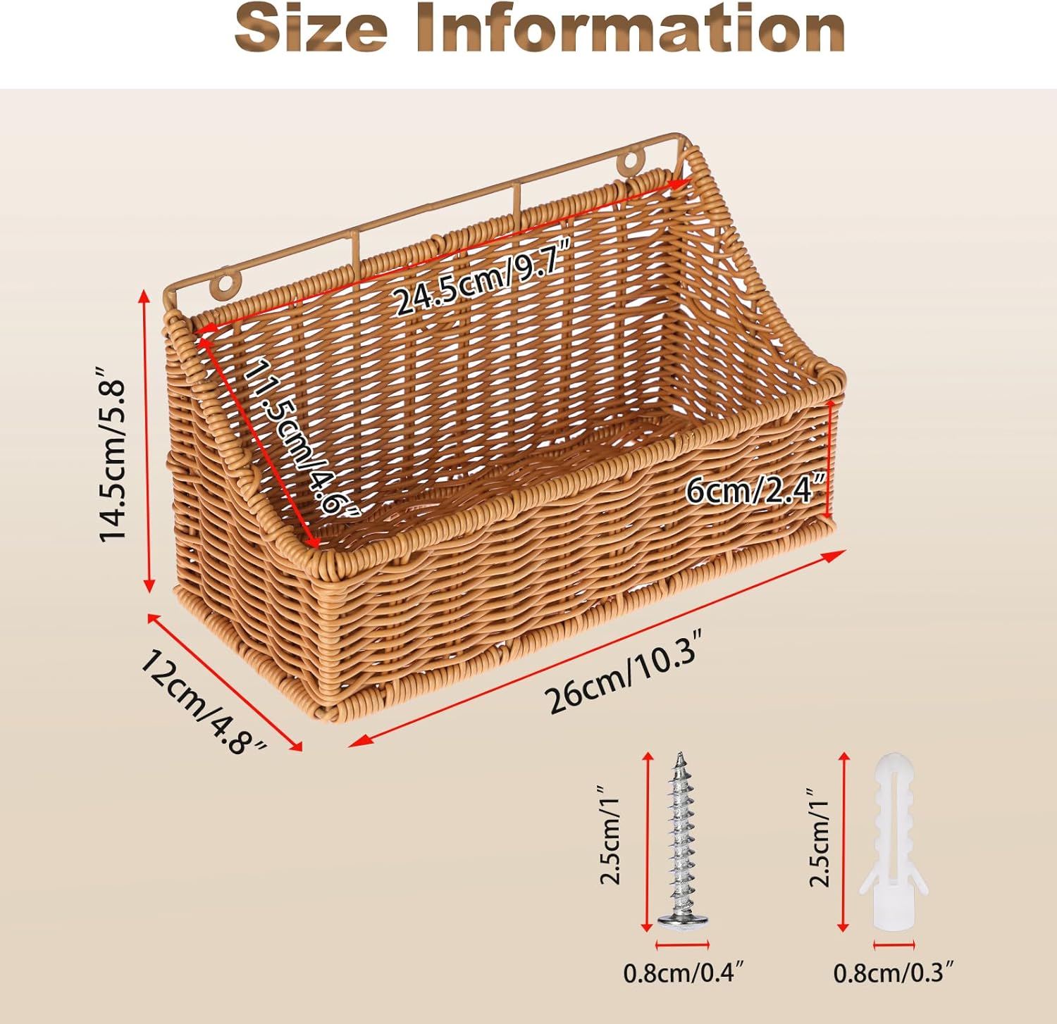 OwnMy 2PCS Plastic Wicker Hanging Basket Wall Mount Storage Baskets for Kitchen Organizing Fruit, Onion, Potato, Vegetable, Hanging Fruit Baskets for Kitchen Counter/Pantry/Cabinet