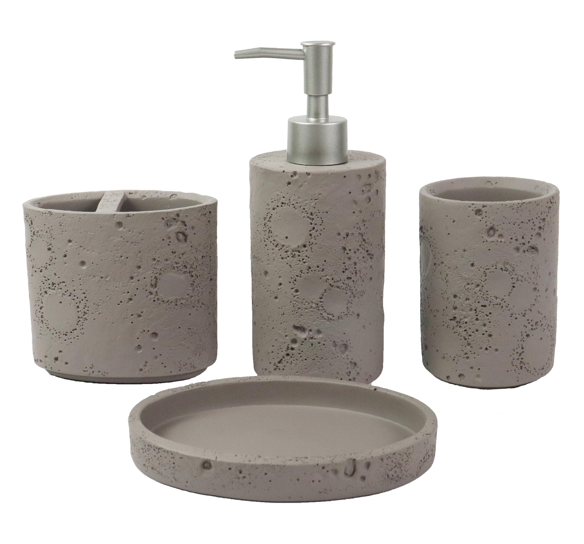 Hymmah Bathroom Accessories Set,Wooden Design Toothbrush Holder,Farmhouse Bathroom Decor,4 Pcs Resin Gift Set Apartment Necessities, Contain Toothbrush Cup,Soap Dispenser,Soap Dish,Tumbler