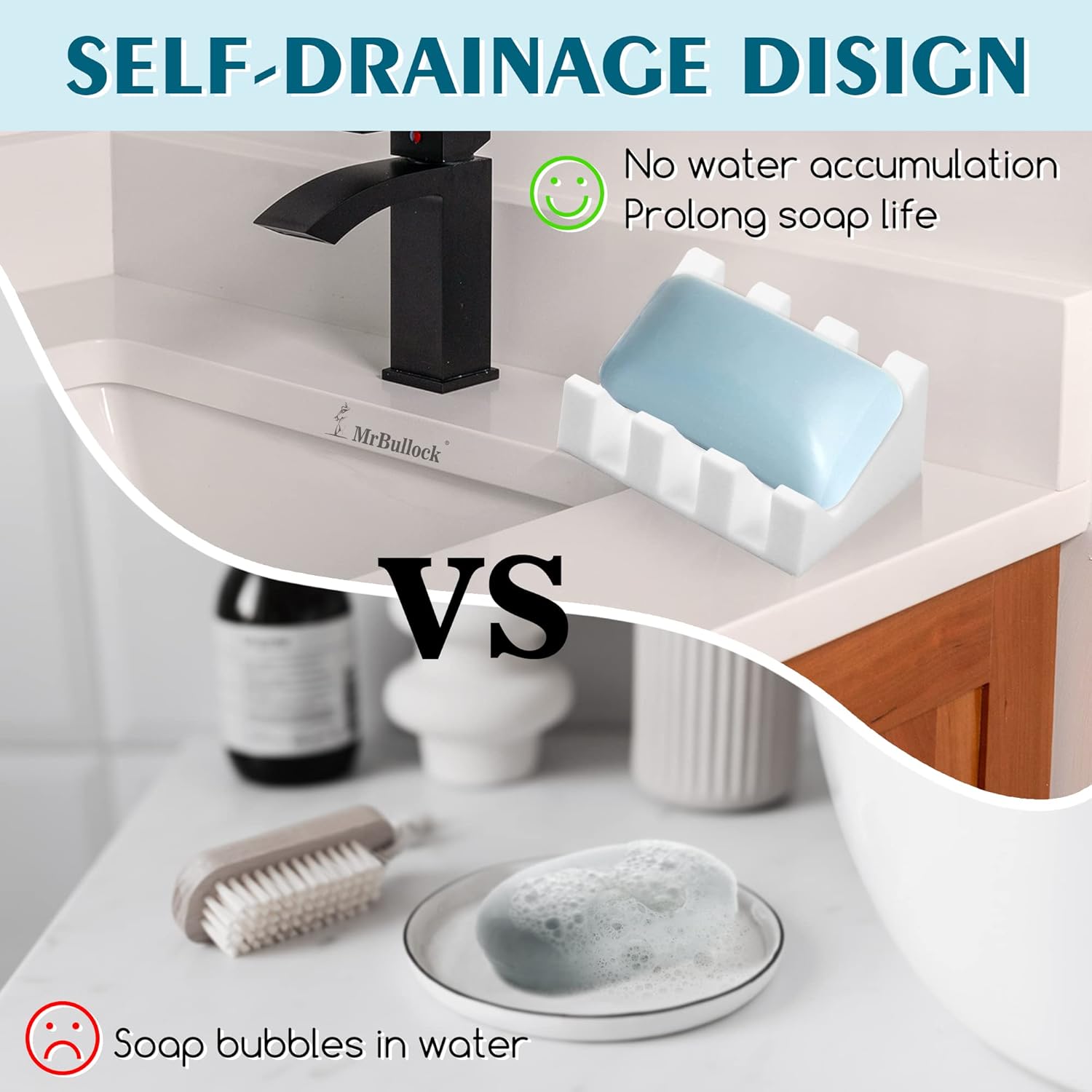 Silicone Soap Dish for Bar Soap Holder for Shower Bathroom Self Draining Waterfall Drying Tray Keep Soap Bars Dry Clean & Easy Cleaning (White, 2)