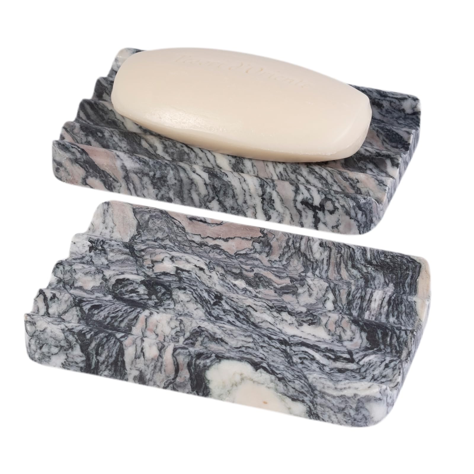 2 Pcs Marble Soap Holder, Soap Dish for Shower, Bathroom, Kitchen, Multi-Function Bar Soaps Holder, Soaps Saver with Water Ripple Design, Soap Tray(Namib Fantasy)